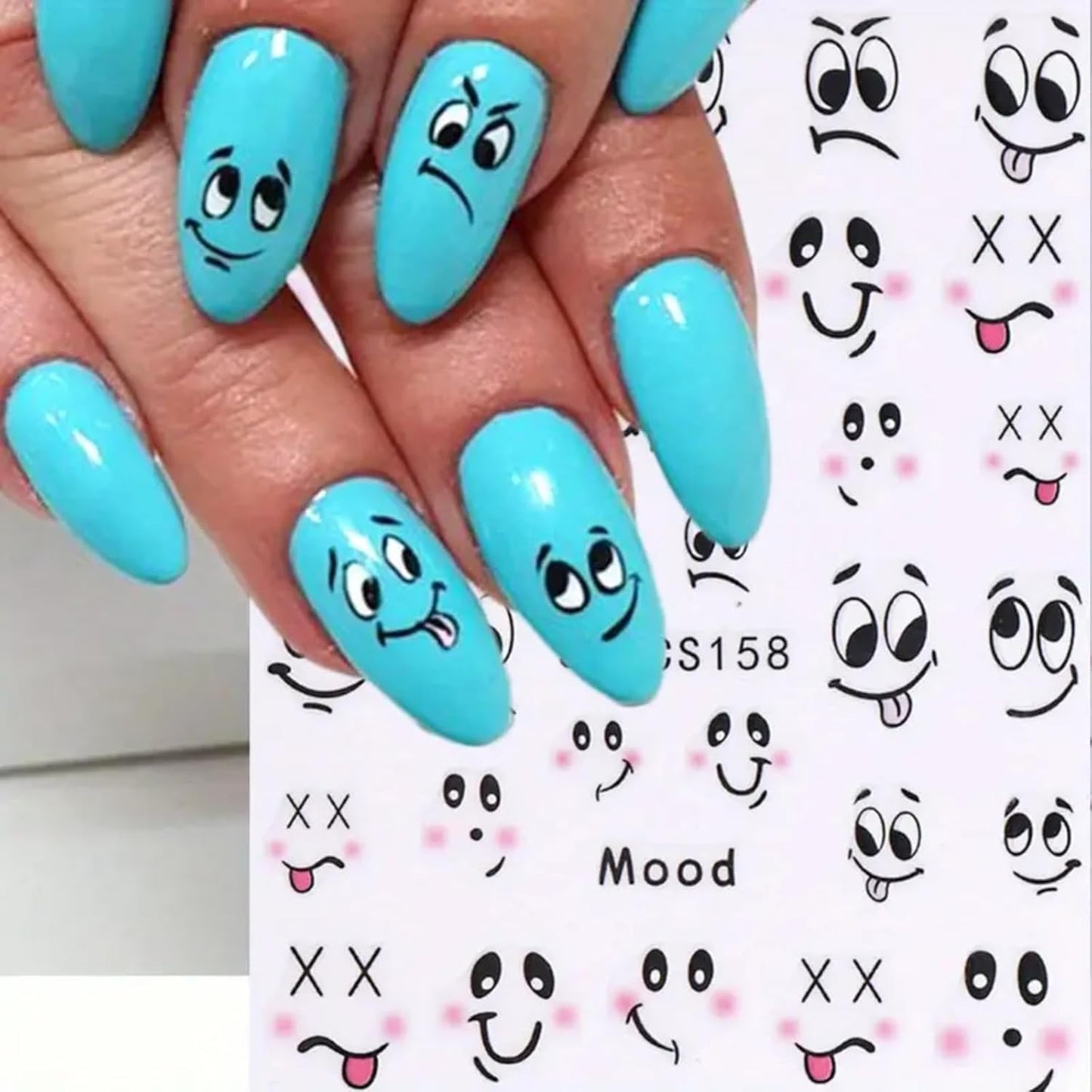 6Pcs Nail Art Stickers,Small Expressions Nail Stickers Self-Adhesive Cute Cartoon Emoticons Nail Decals Nail Supplies Ant Deisgns for Women Nails Decoration