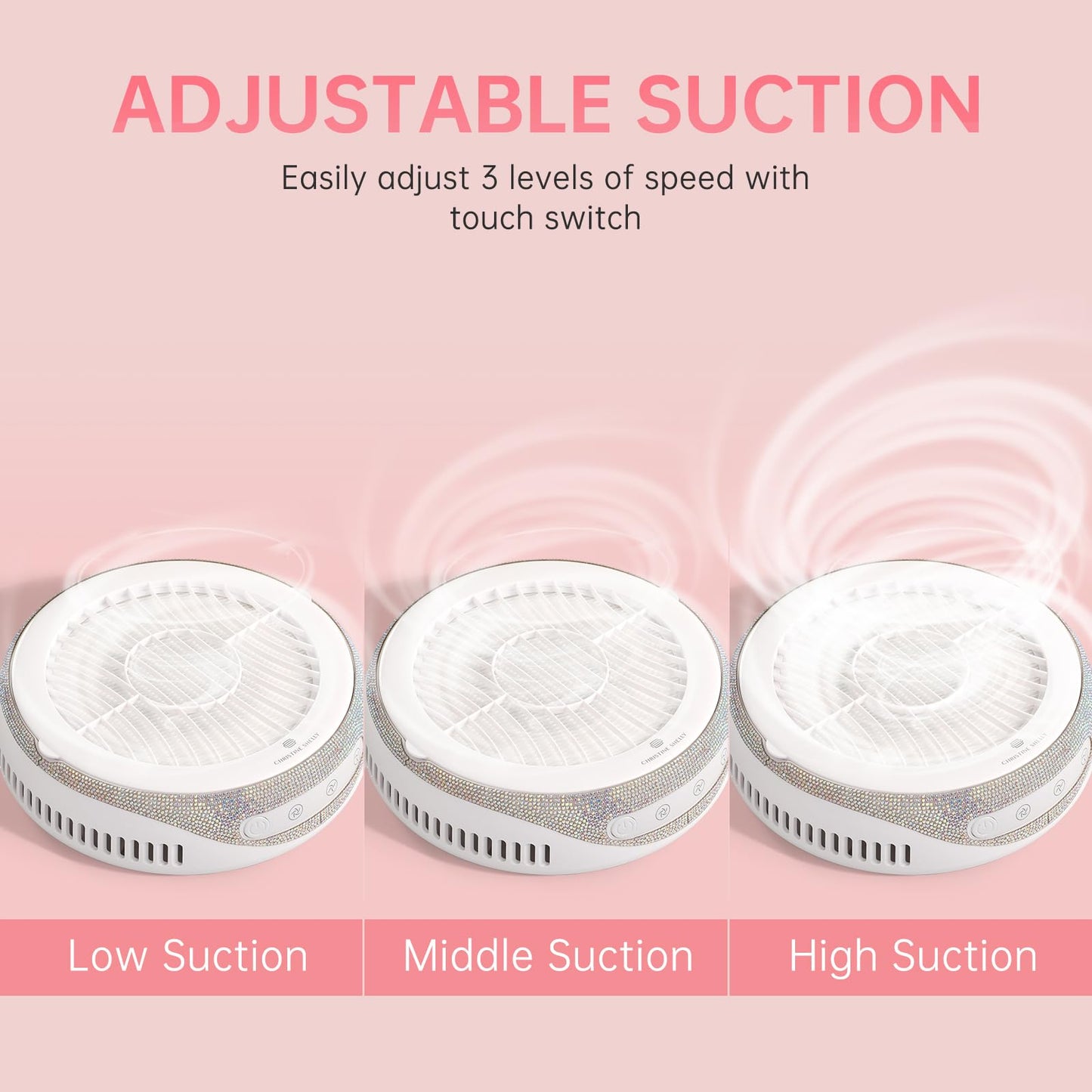 CHRISTINE SHELLY Nail Dust Collector, Cordless Dust Collector Nail Tech, Powerful Vacuum Fan Vent Dust Collector Extractor Dust Suction Machine for Acrylic Nails Polishing, Low Noise, Nail Salon&Home