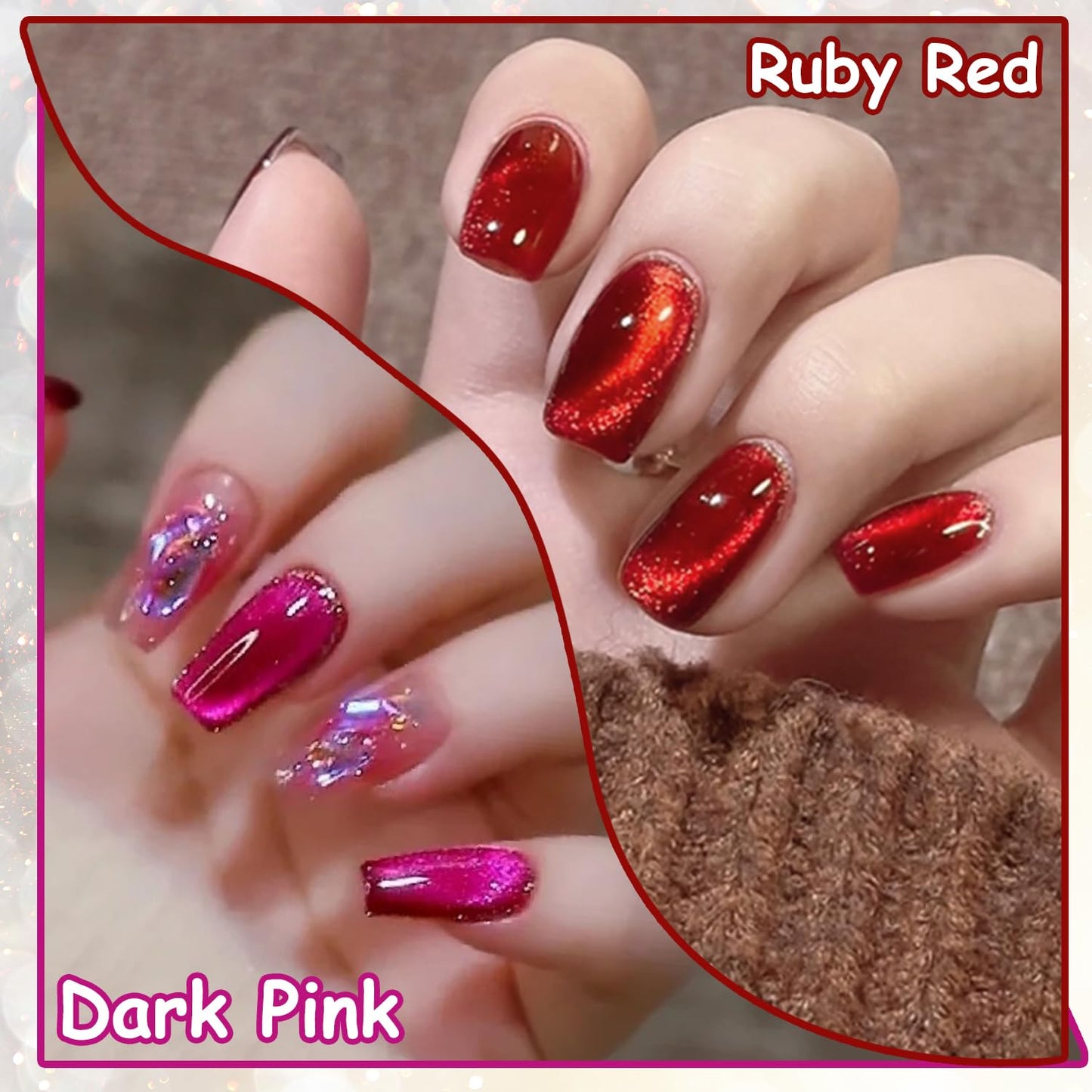 AHAMIOU Aurora Cat Eye Gel Polish Kits - Crystal Broken Diamond Magnetic Nail Polish Set - Holographic Cats Eyes Shiny Glitter Gel, Aurora Brown