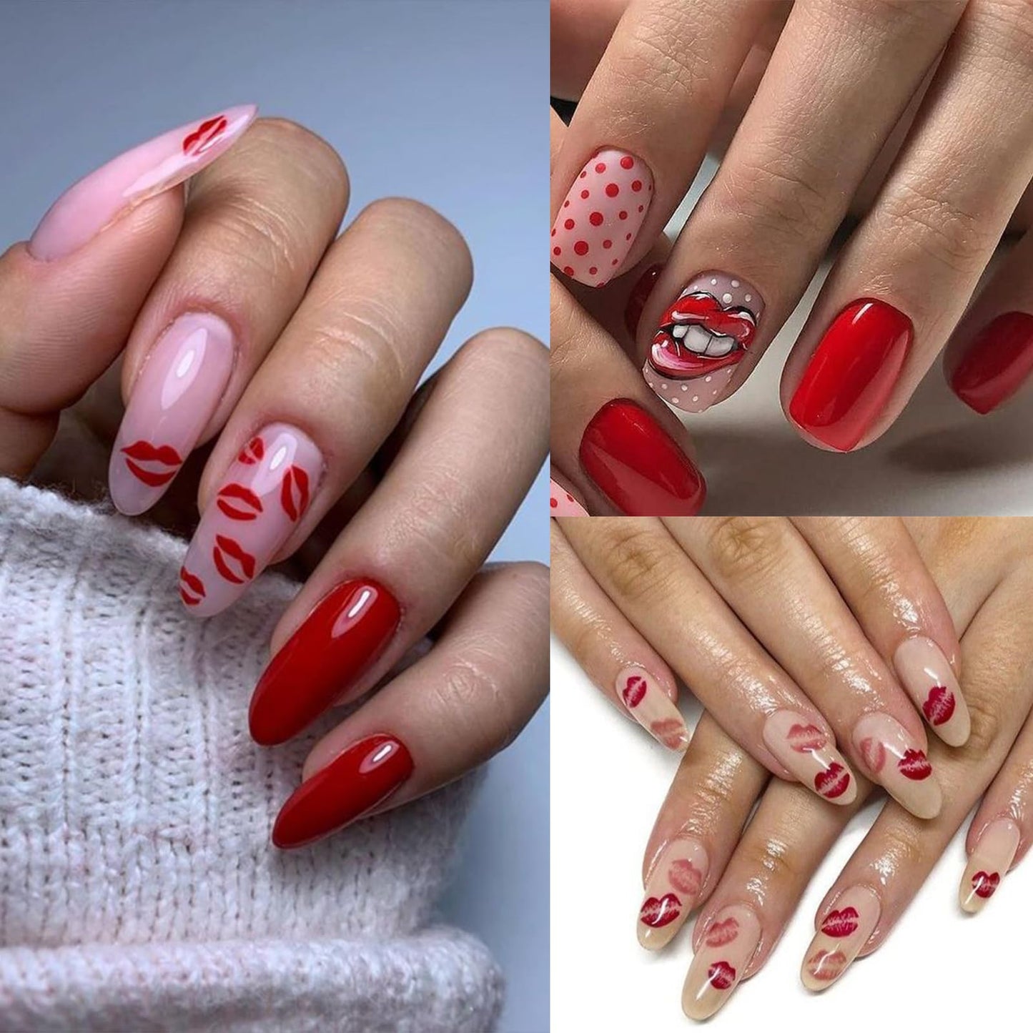 3 Sheets Embossed Valentine's Day Lips Nail Art Stickers 5D Self-Adhesive Sexy Red Lips Nail Decals Suitable for Women's Nail Art Decoration