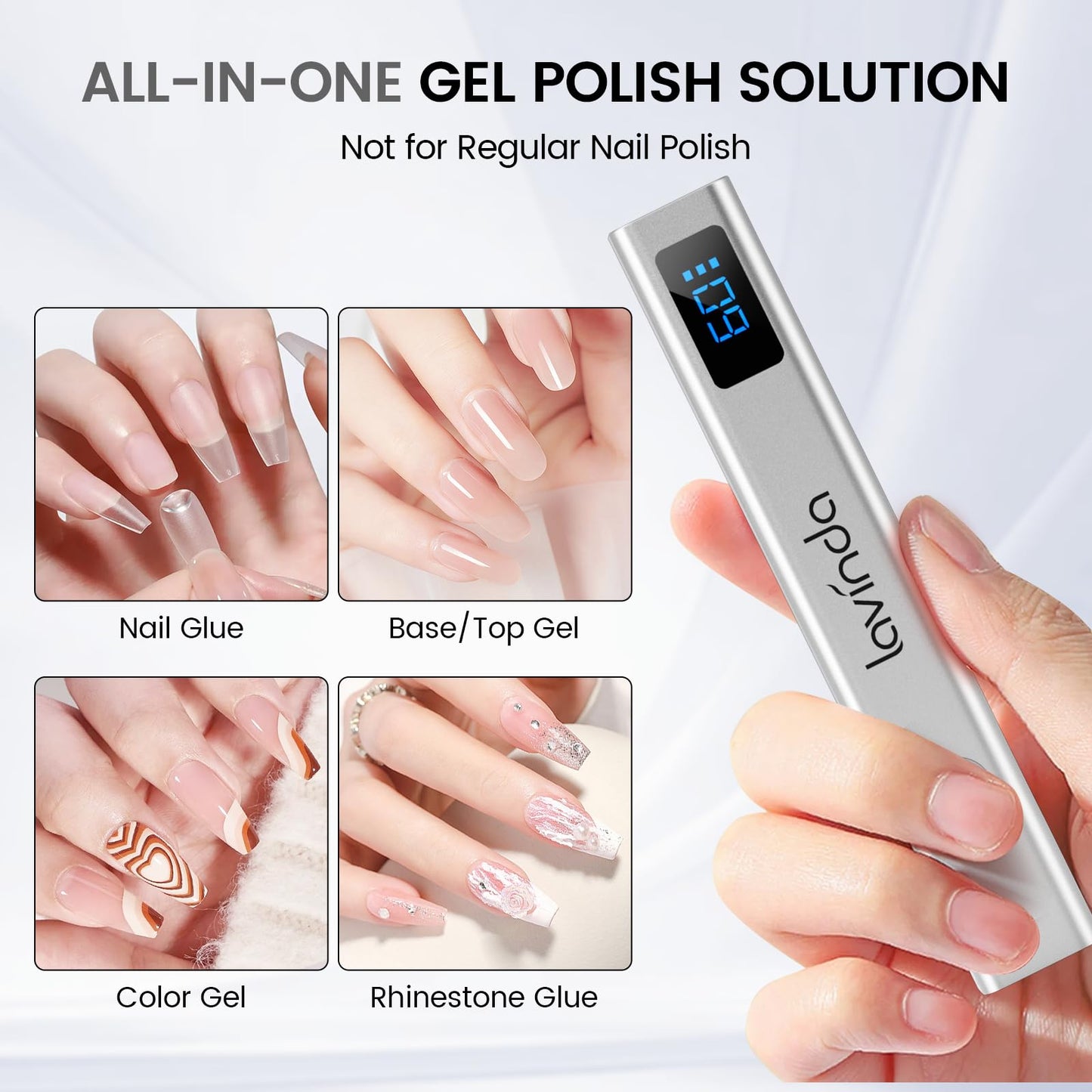 Lavinda Handheld UV Light for Gel Nails with Stand, Mini Nail Lamp with LCD Display, Portable Cordless Rechargeable UV Led Nail Lamp Nail Dryer for Fast Curing Gel Polish for Home DIY Manicure