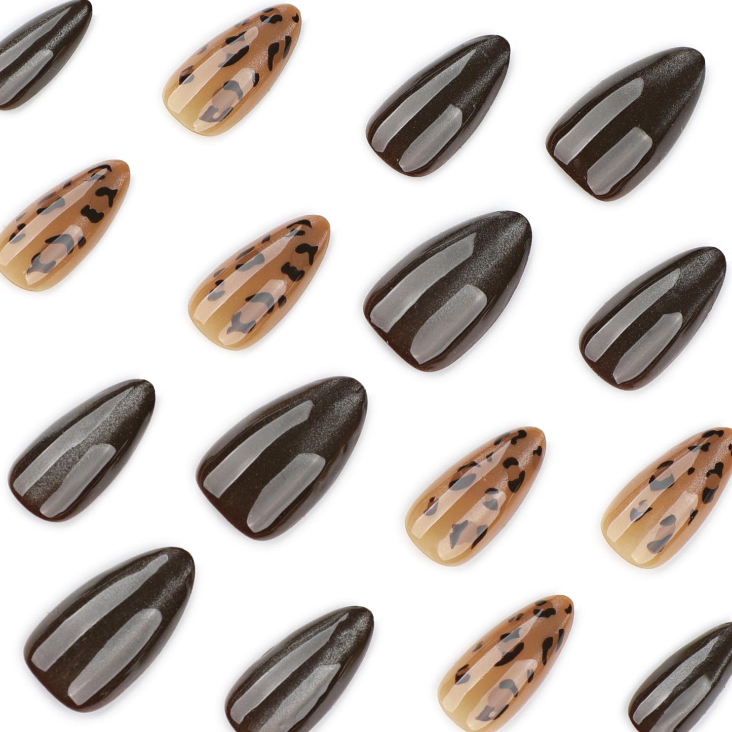 XZMeiLun Brown Cat Eye Press On Nails Short Almond – Leopard Print Designs, Acrylic Reusable Fake Nails with Adhesive Tabs Glue, Salon Quality Nail Press Ons - Magnetic Nail Kit for Women Manicure