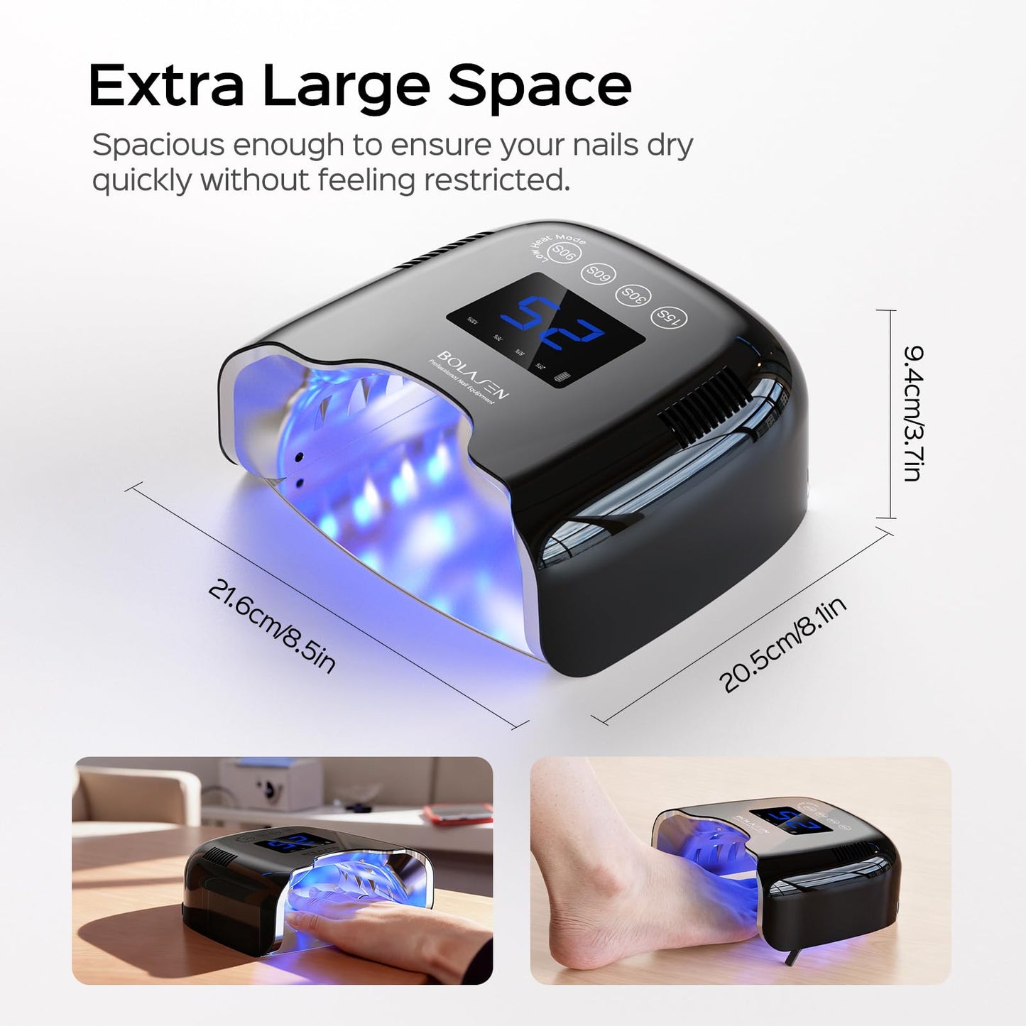 BOLASEN Cordless Rechargeable UV Nail Lamp - UV Light for Gel Nails with Metallic Reflector & Metal Base, 54W Portable Wireless LED Nail Dryer, Professional Fast Charger Curing Lamp for Salon, Black