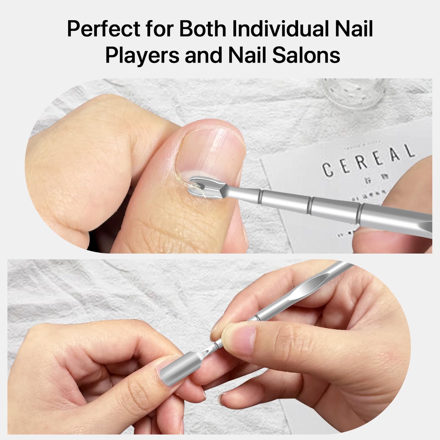 10 Pack Cuticle Pushers with Fork, 2 in 1 Cuticle Nail Pusher Tools with fork, Stainless Steel Cuticle Remover Tool for At-Home & Travel Manicures Pedicures - Silver