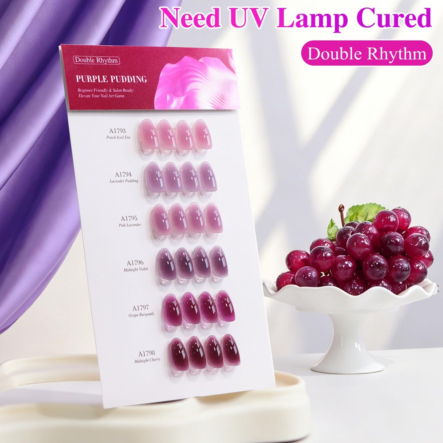 Double Rhythm 6 Pcs 15 ML Gel Polish Set Same Color Same Bottle Soak Off Gel Polish Kit Nail Art Manicure Salon DIY at Home for Women (Jelly Plum Purple Lavender- T6-98)