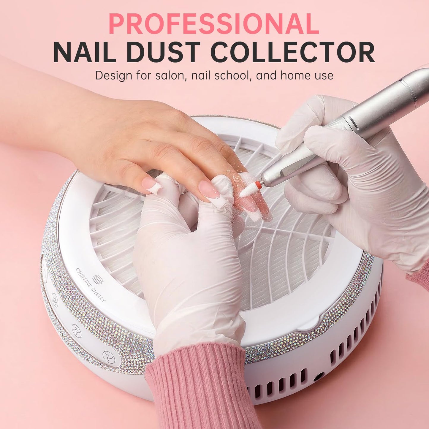 CHRISTINE SHELLY Nail Dust Collector, Cordless Dust Collector Nail Tech, Powerful Vacuum Fan Vent Dust Collector Extractor Dust Suction Machine for Acrylic Nails Polishing, Low Noise, Nail Salon&Home