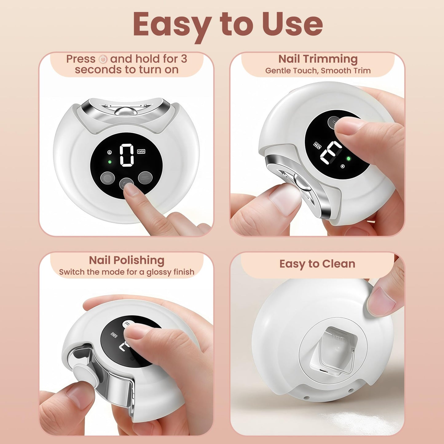 Electric Nail Clipper Upgraded 3 in 1 Automatic, Baby Nail File, 3-Speeds, Polishing Automatic Nail Trimmer with Nail Chip Storage & LED Light, Gifts for Women Men Baby Senior Adult (White)
