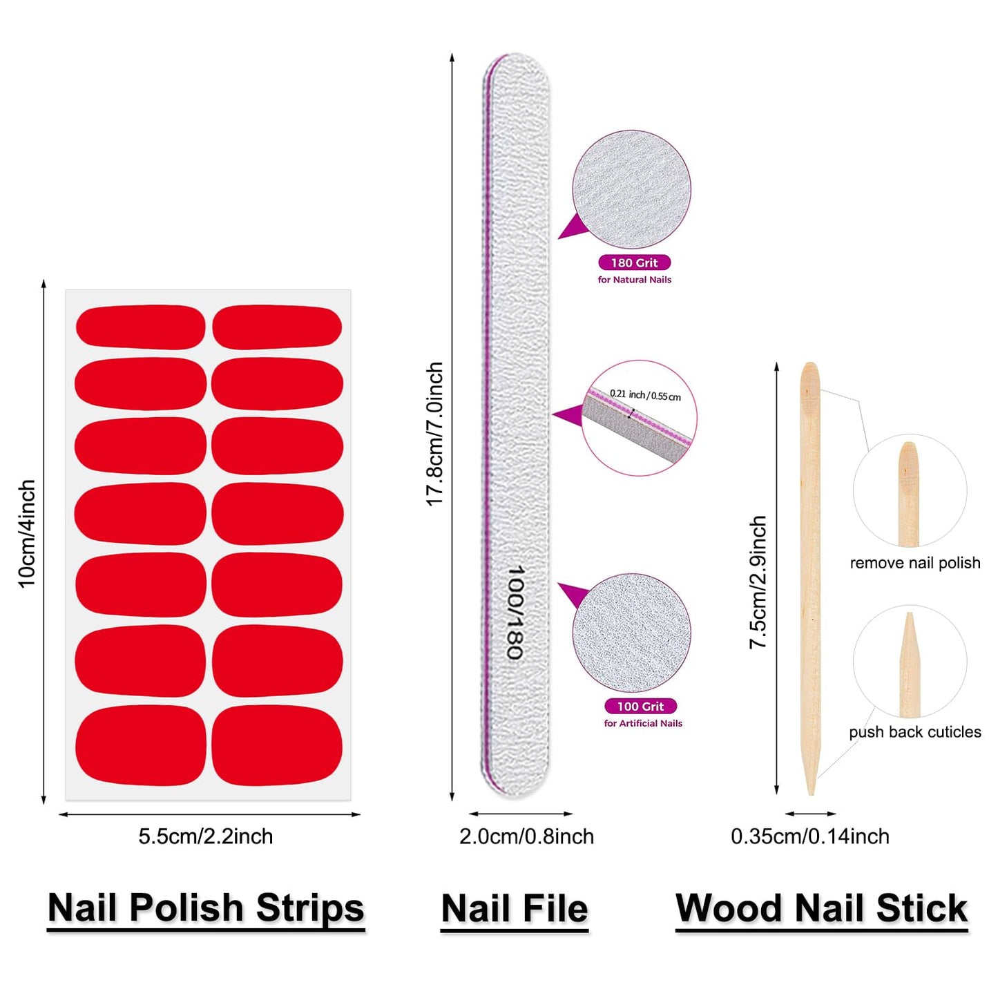 DANNEASY 24 Sheets Polish Stickers Full Wraps for Women Bright Candy Color Fingernails Self Adhesive Strips Gel Nail Strips With File, Cuticle Stick