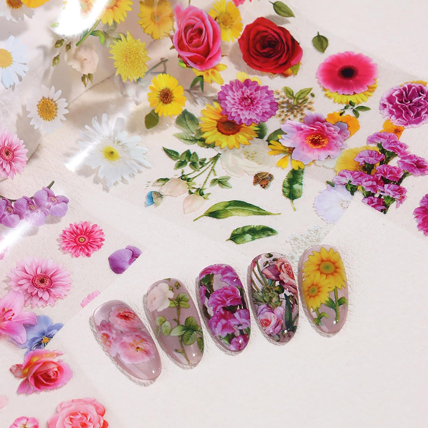 10 Sheets Flower Nail Foils Transfer Nail Art, Rose Flowers Daisy Nail Design Stickers Spring Summer Nail Art Foil Transfer Stickers Cute Floral Nail Foil Transfer Sheets DIY Manicure Decorations