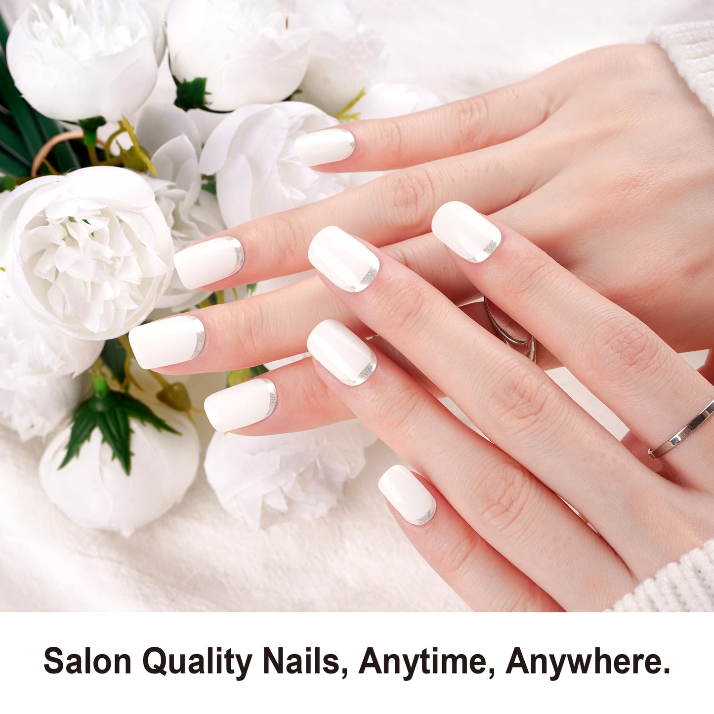 DANNI & TONI Semi Cured Gel Nail Strips Reverse French (Frost Kiss) White Gel Nail Wraps 28 Stickers Gift for Woman