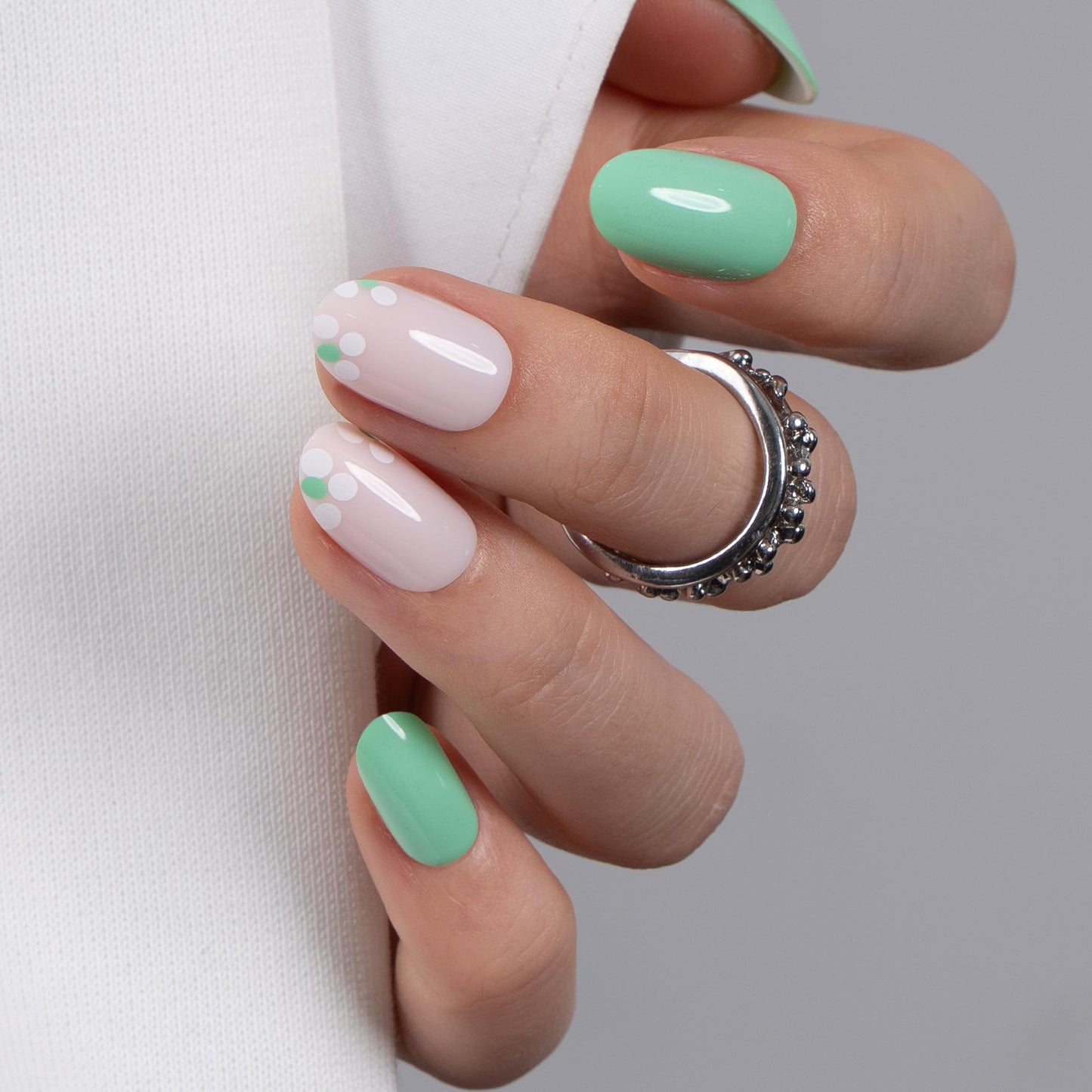 CurvLife Soft Gel Press On Nails Short – Oval Fake Nails, Reusable Glue On Nail Kit with Adhesive Tabs, Natural Fit & Salon-Quality for Women & Girls (Spring Dot)