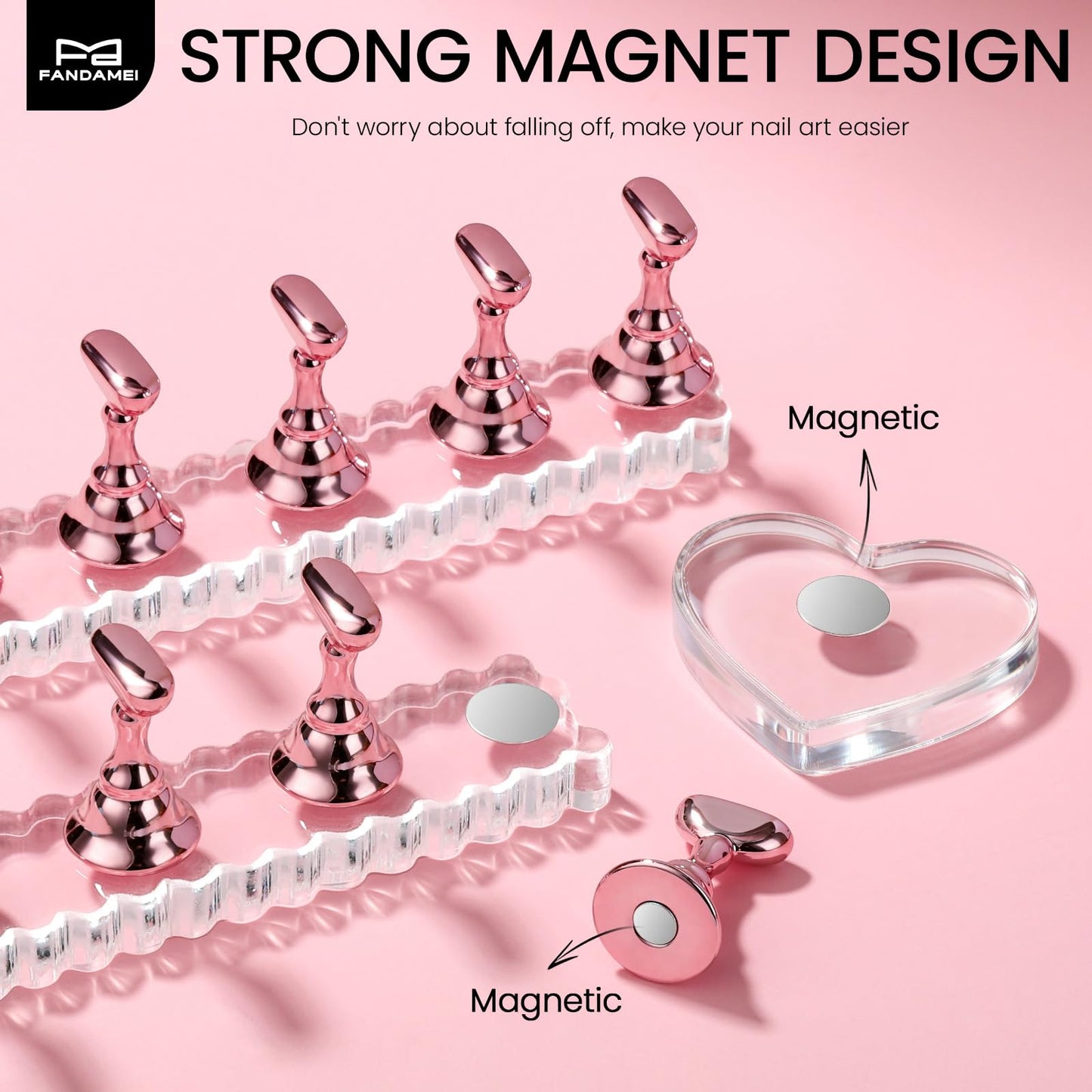Fandamei Nail Stand, 2 Set Nail Holder for Painting Nails, Nail Stands for Press on, Press on Nail Stand for Practice, Magnetic Acrylic Nail Display Holders for Nail Art with Double-sided Tape