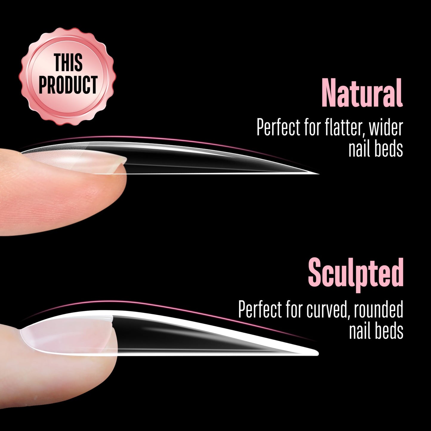 NOVO OVO Halloween XXL Straight Sharp Stiletto Natural Nail Tips Press on (not Sculpted), Normal Thick Extra Long Soak Off Soft Gel Fake Nail Extension, Full Cover False Nails for 12 Sizes 240 pcs