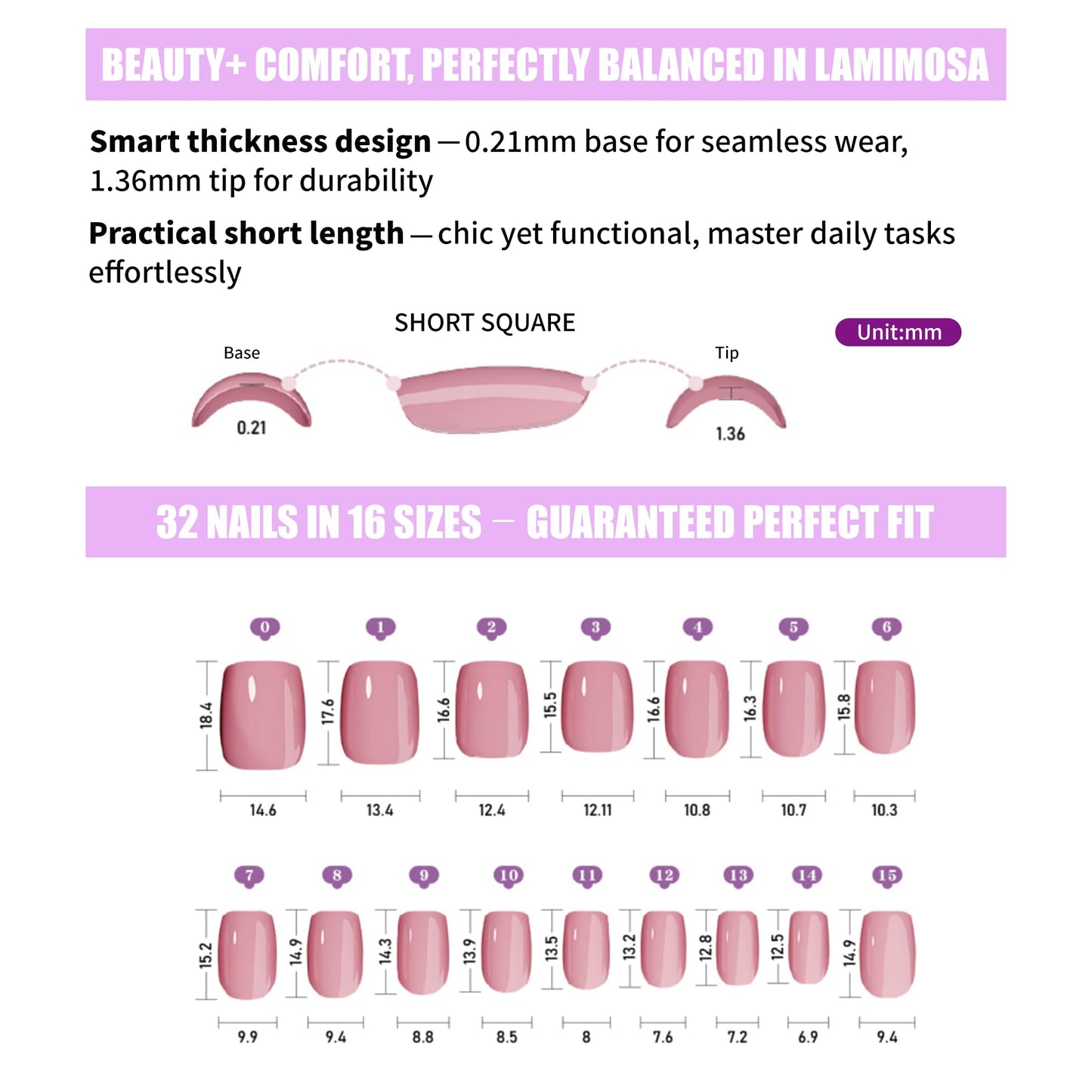 LAMIMOSA 32Pcs Neutral Press On Nails Short Square – Soft Gel Taro Nude Squoval Fake Nails in 16 Sizes, Reusable Glue on Nail kit, Solid Clay Color Stick on Nails, CLAY BLUSH