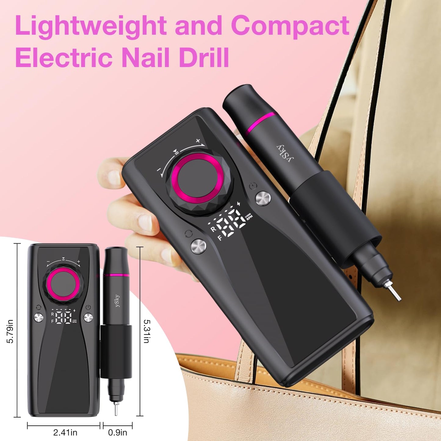 Professional Nail Drill Electric File 45000RPM,Nail File Drill for Acrylic Gel Nails,Cordless Rechargeable Nail Drill Kit,Salon-Grade Efile Nail Machine,Adjustable Speed Efile for Nails(Dark Grey)