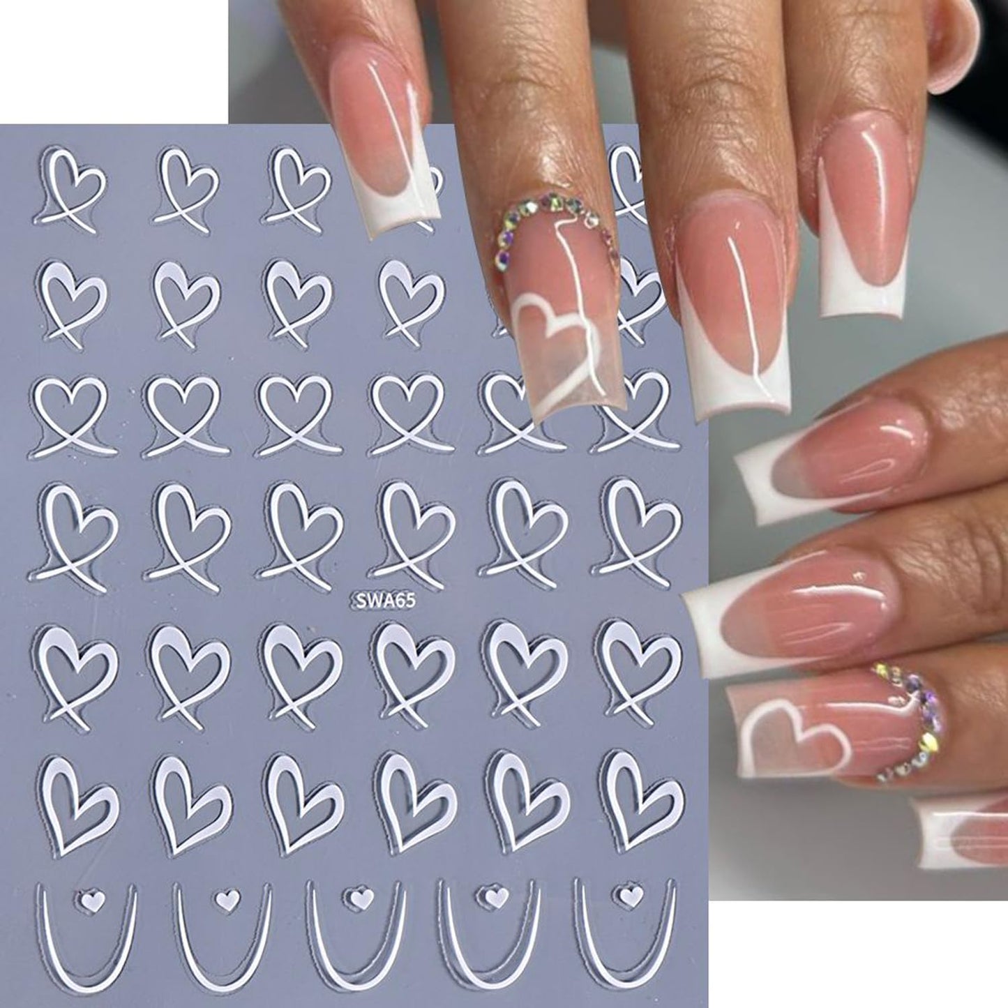 3pcs Valentine's Day Nail Art Stickers 3D Black White Pink Lines Love Heart Nail Decals Irregular French Stripe Lines Simple Valentine's Design DIY Adhesive Stickers Hearts Manicure Decor for Women