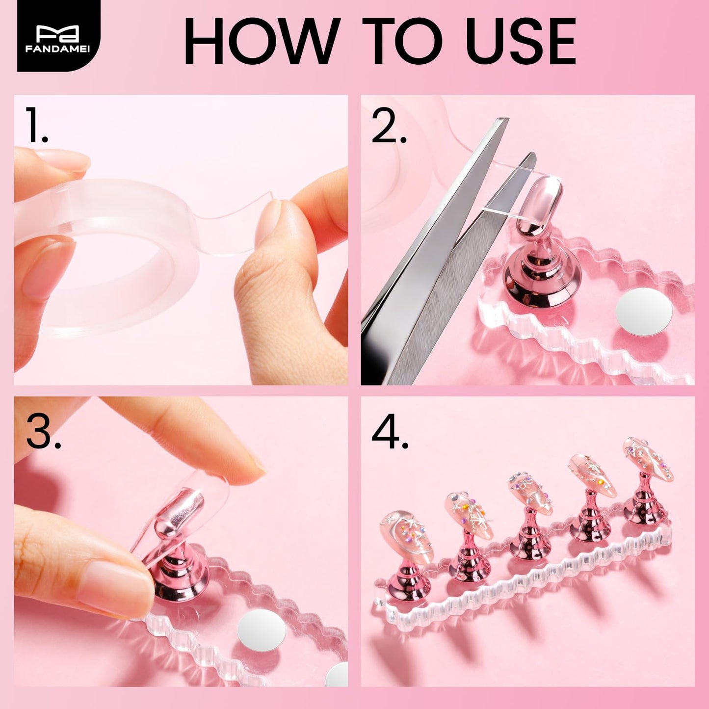 Fandamei Nail Stand, 2 Set Nail Holder for Painting Nails, Nail Stands for Press on, Press on Nail Stand for Practice, Magnetic Acrylic Nail Display Holders for Nail Art with Double-sided Tape