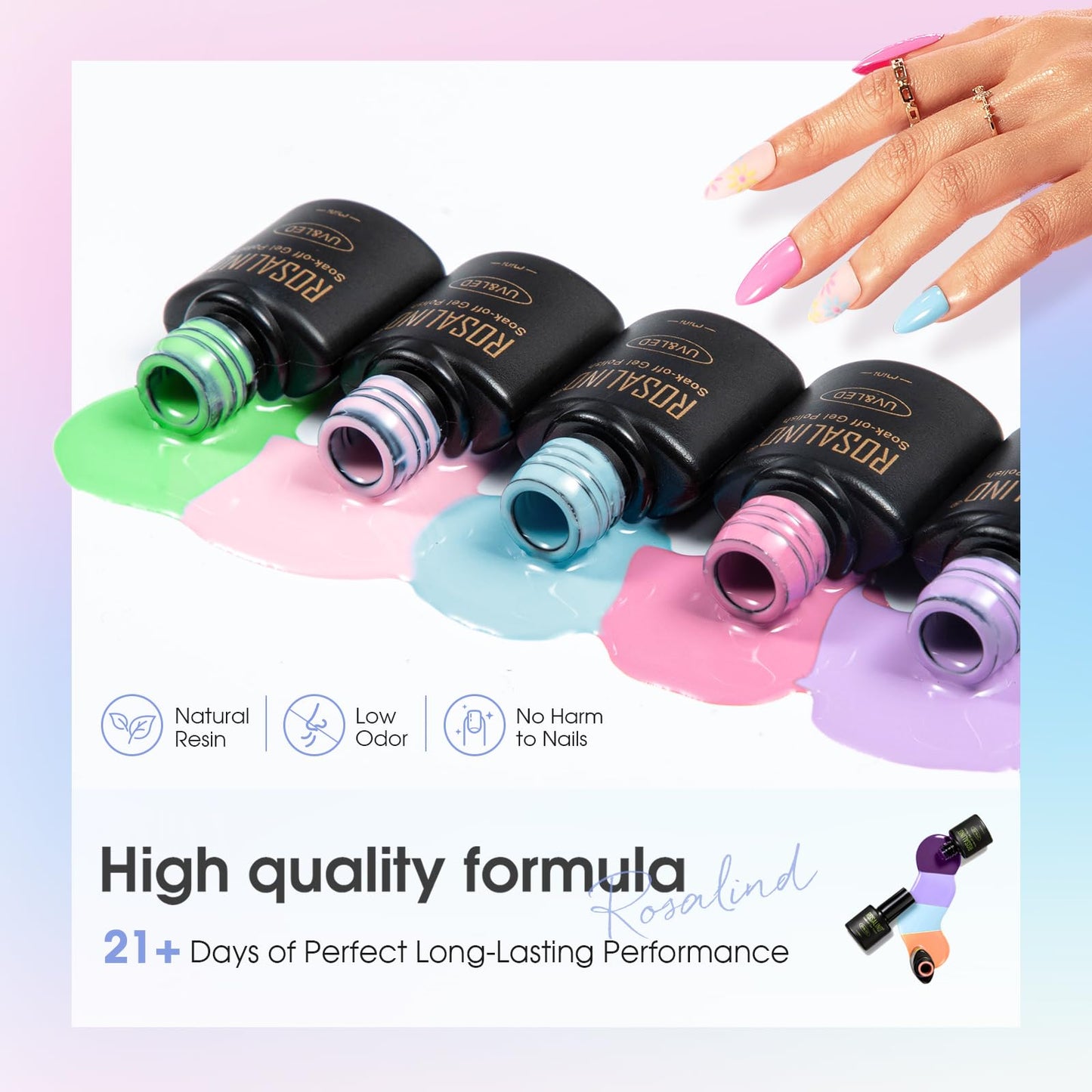 ROSALIND 80 PCS Gel Polish Set with 5PCS Top Coat and Base Coat，75 Multi-Colred u v Gel Nail Polish Kit Soak Off Nail Set for Women