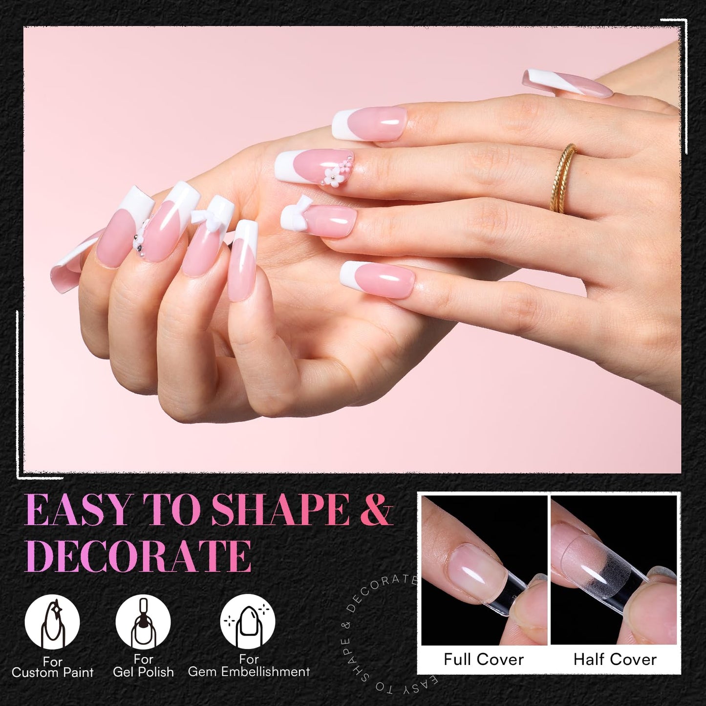 Makartt Medium Square Nail Tips: 504 PCS Pre-Etched Clear False Nails Tips Square Shapes, 13 Sizes Full Cover Half Matte Soft Acrylic Press On Nail Extensions Supplies Salon and DIY at Home