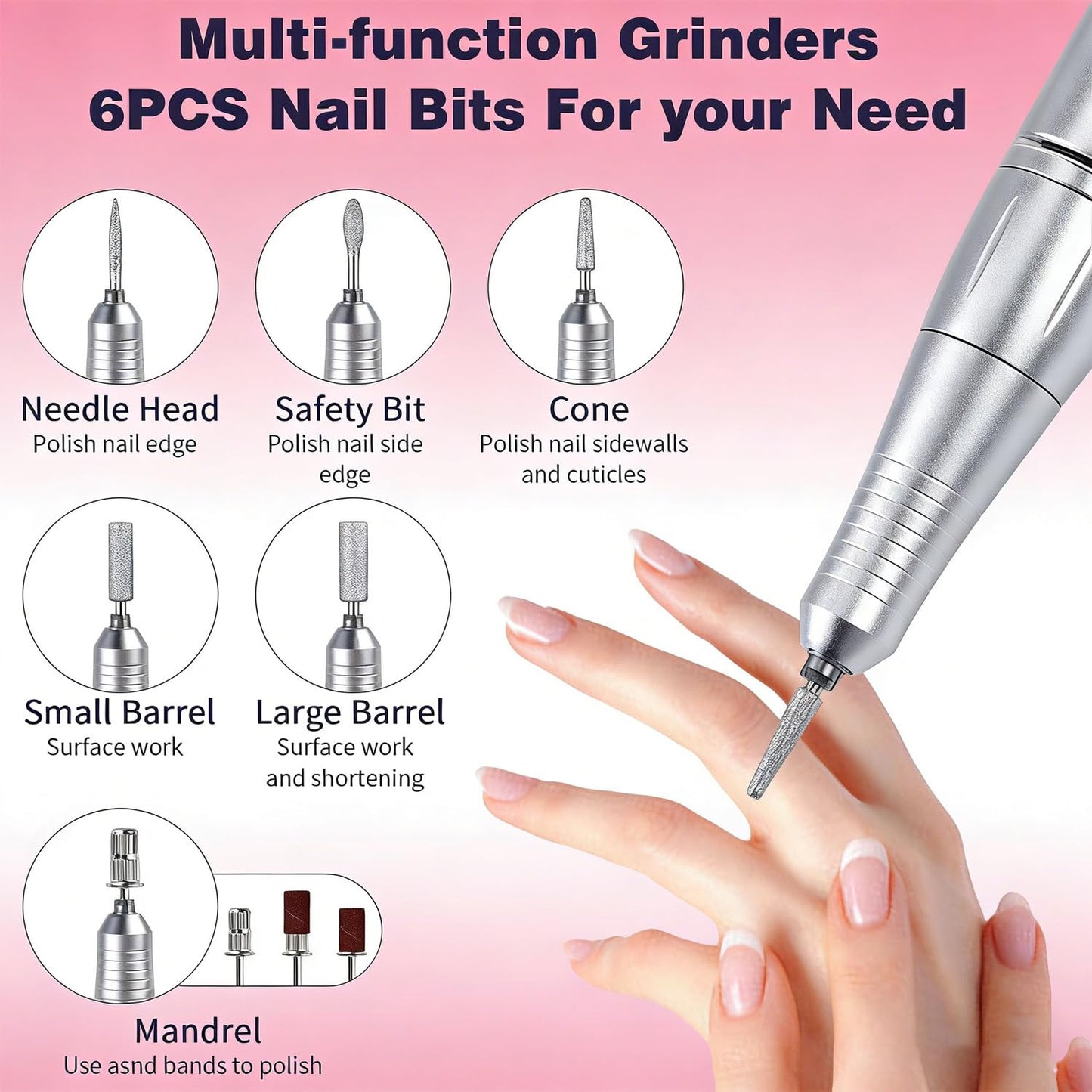 Electric Nail Drill Professional: 45000RPM Rechargeable Nail File with Bits for Acrylic Gel Nails, Professional Nail Drill Machine for Manicure & Pedicure Polishing Shape Tools for Home Salon
