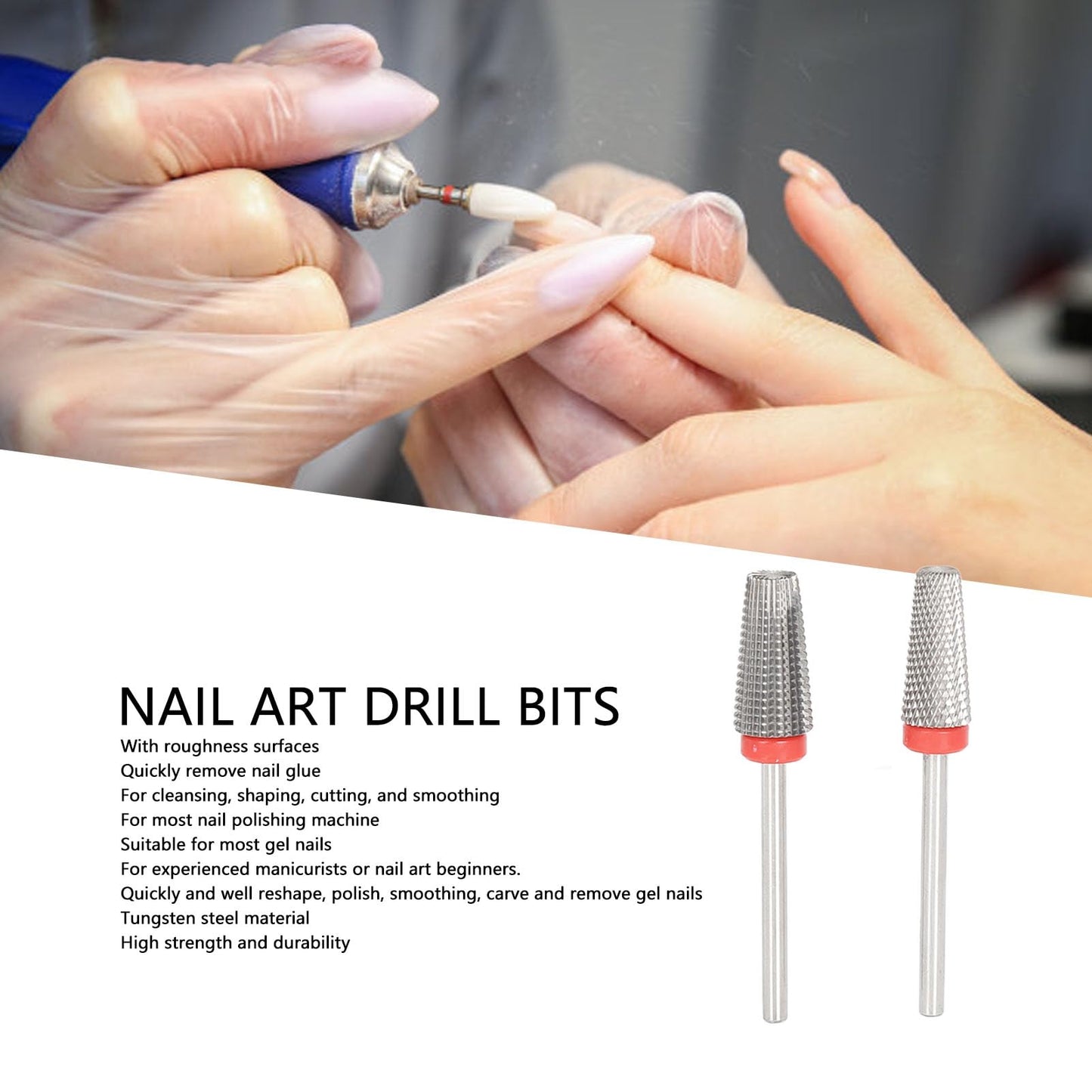 2pcs Tapered Tungsten Steel 5 in 1 Nail Art Drill Bits, Two Way Rotate Nail Polishing Fast Remove Acrylic Nail File 3/32 Cuticle Grinding Heads for Salon Use