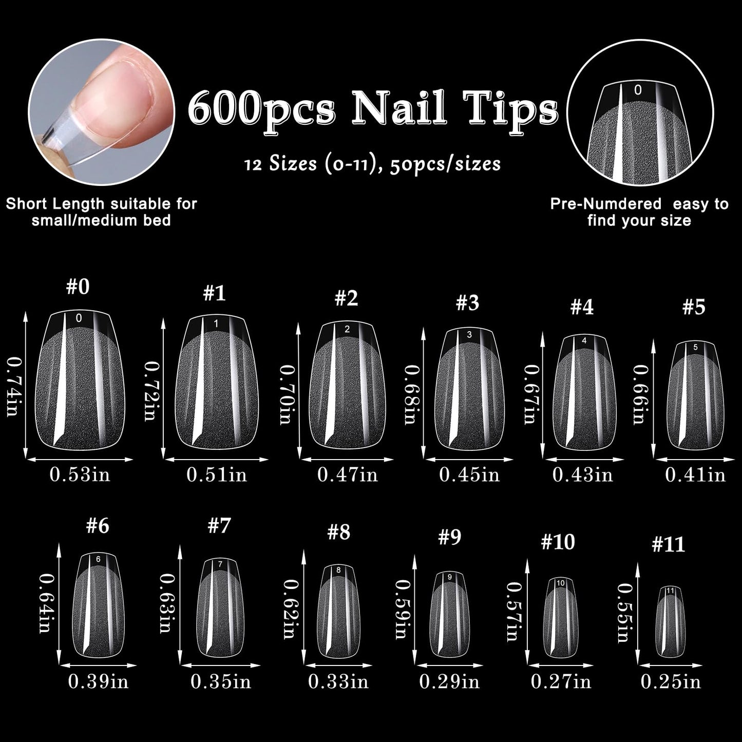 AddFavor 600pcs Short Coffin Nail Tips, Soft Gel Nail Tips x Short Ballerina Clear Fake Nails Full Cover Acrylic Nails Tips for Extension Nail Manicure Salon Home DIY