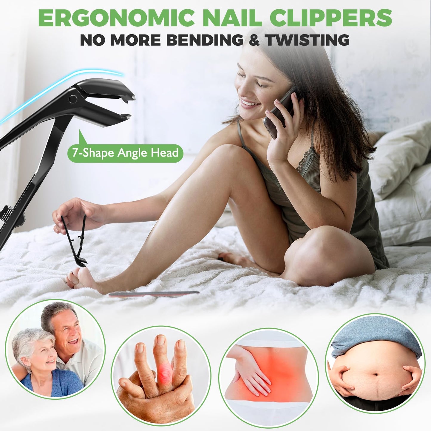 Toenail Clippers for Seniors Thick Toenails, Angled Head Large Toe Nail Clippers for Thick Nails for Men, 360° Rotating Nail Clippers with Long Hande, Heavy Duty Fingernail Clippers with Wide Opening