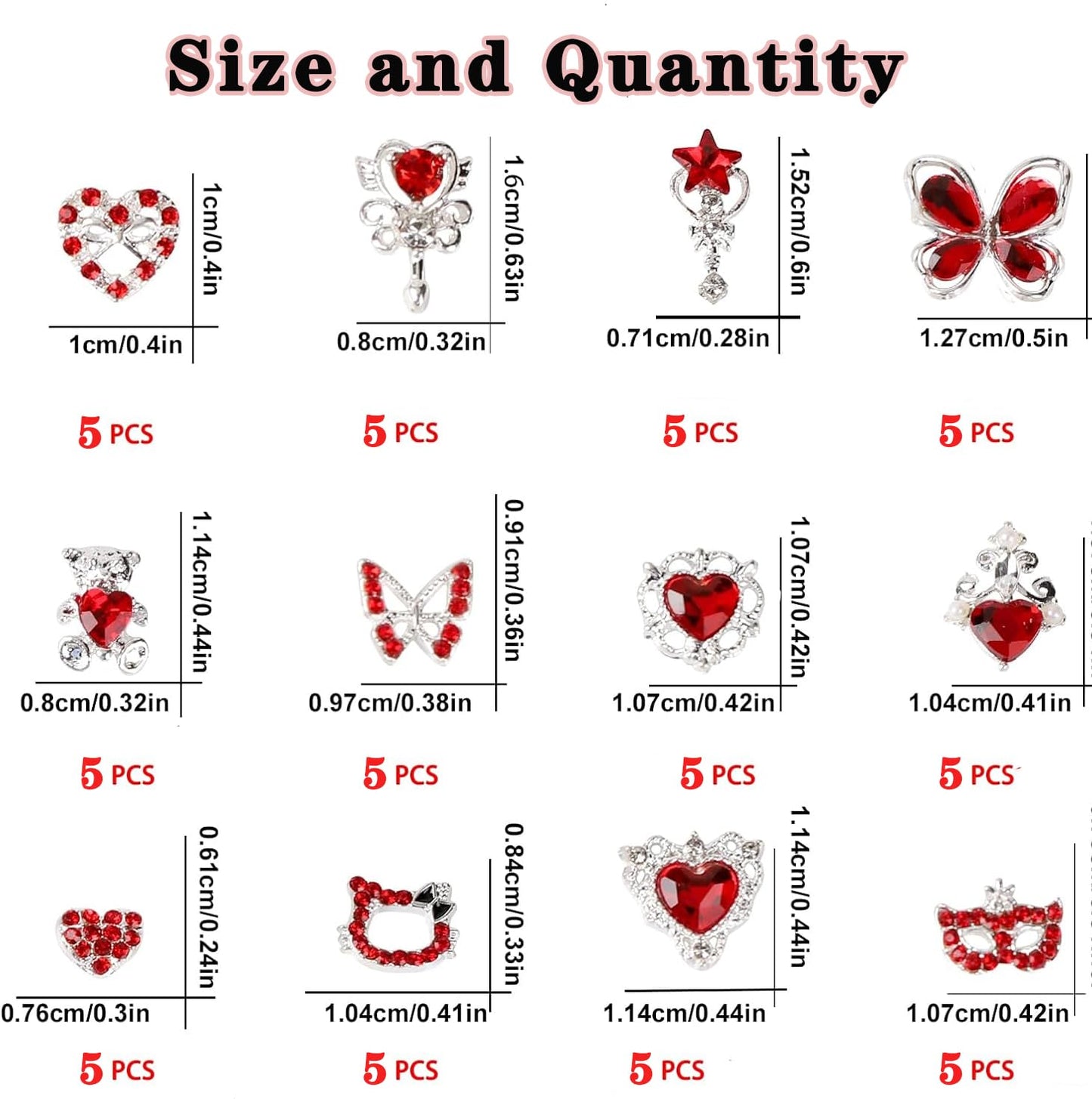 COOSLIM 60 Pcs Heart Nail Charms, Rhinestone Red Butterflies Nail Art Gems, Star Heart Butterfly Charms Decorations Sailor Moon Acrylic Nail Accessories for Women DIY Crafts 2
