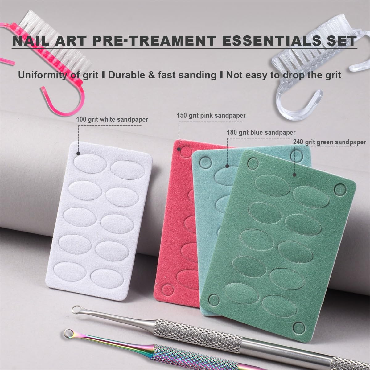 HaimiLiya Pre-treatment Cuticle Pusher, Russian Prep Nail Pushers, Dual Ended Cuticle Remover with 100/180 Grit Sandpaper Sheets, Nail Care for Manicure Pedicure Nail Art