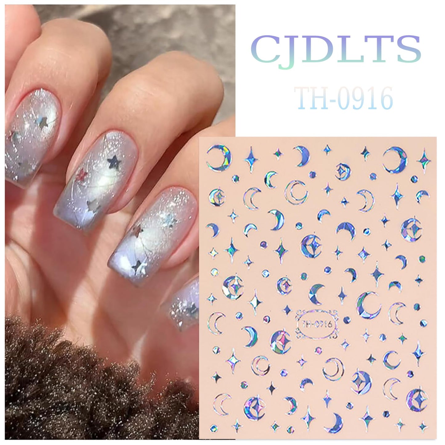 9 Sheets 3D Self-Adhesive Flower Love Nail Art Stickers Moon Stars Lines and Cute Rabbit Design Nail Decals Holographic Laser Nails Stickers Decoration Suitable Women Daily DIY Manicure Supplies Set