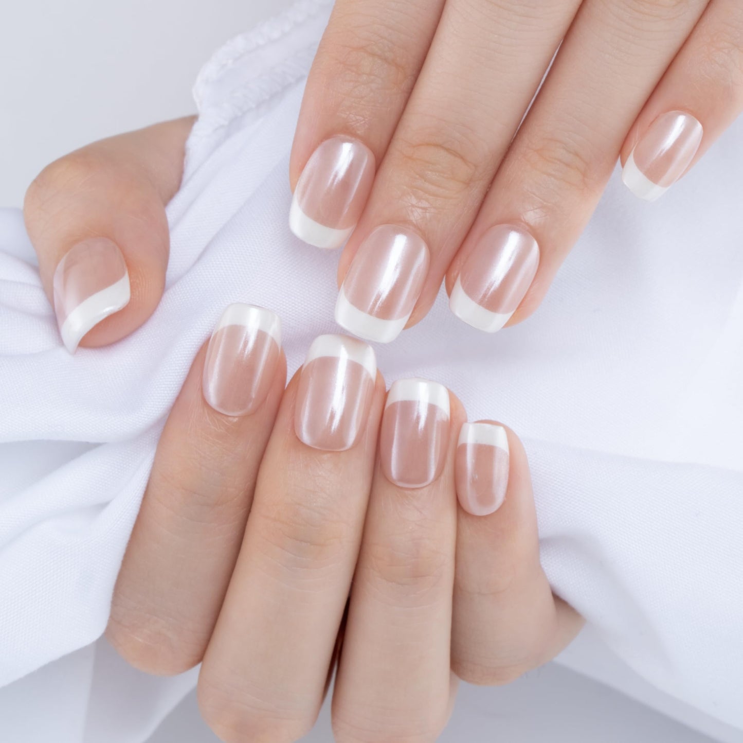 Curvlife Soft Gel Press on Nails with French Tips and Glossy Short Size Design Full Cover 15 Sizes Gel Nails, Women Reusable Nail Kit with Nail Glue Adhesive Tabs Nail File