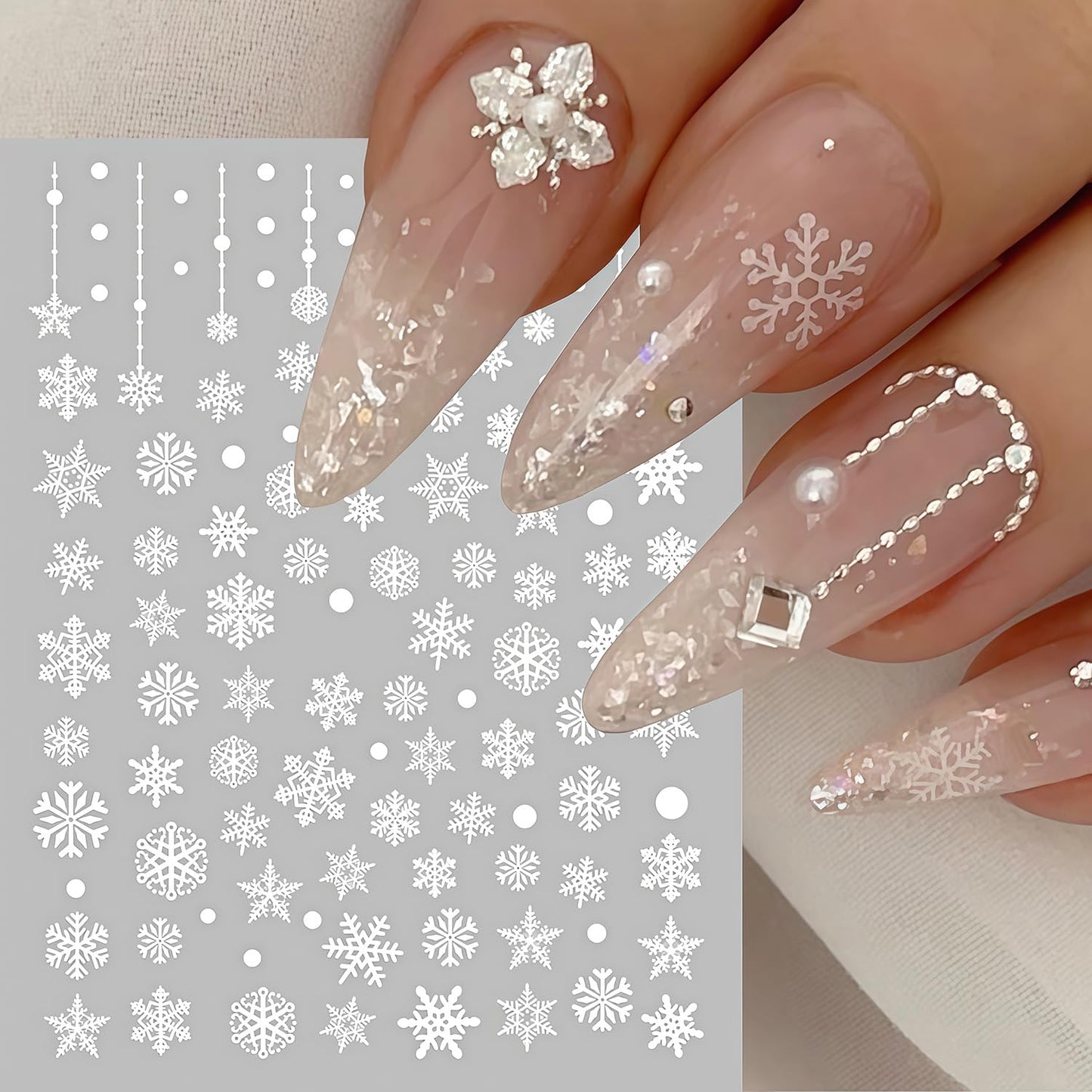 6 Sheets Christmas Snowflake Nail Art Stickers Winter Snowflakes Nail Decals Self Adhesive Embossed Snowflake Christmas Tree Bow Holly Leaves Nail Stickers for Women New Year Xmas DIY Manicure
