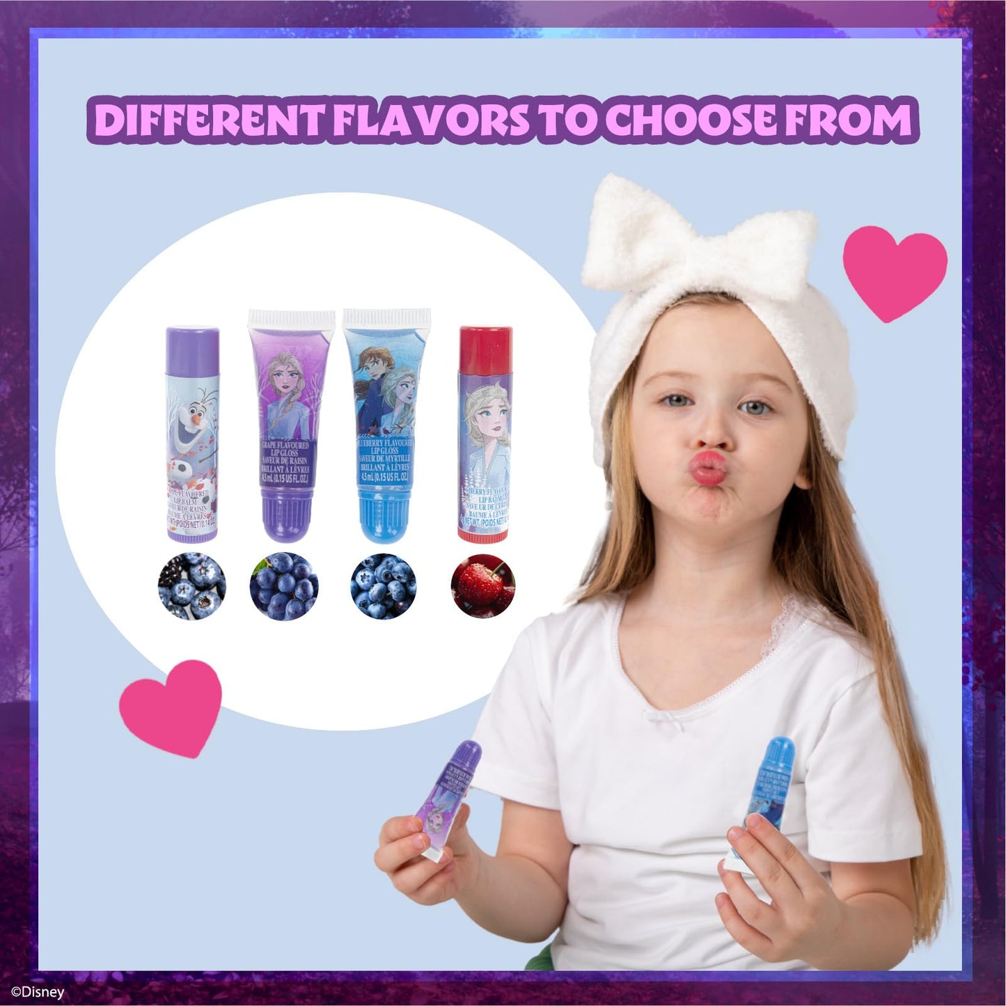 Disney Frozen Super Sparkly Kids Makeup Set for Girls with Clips, Lip Gloss, Nail Stickers, Lip Balm, Nail Gems, Mirror, Elsa and Anna Themed Purse, by Townley Girl ﻿