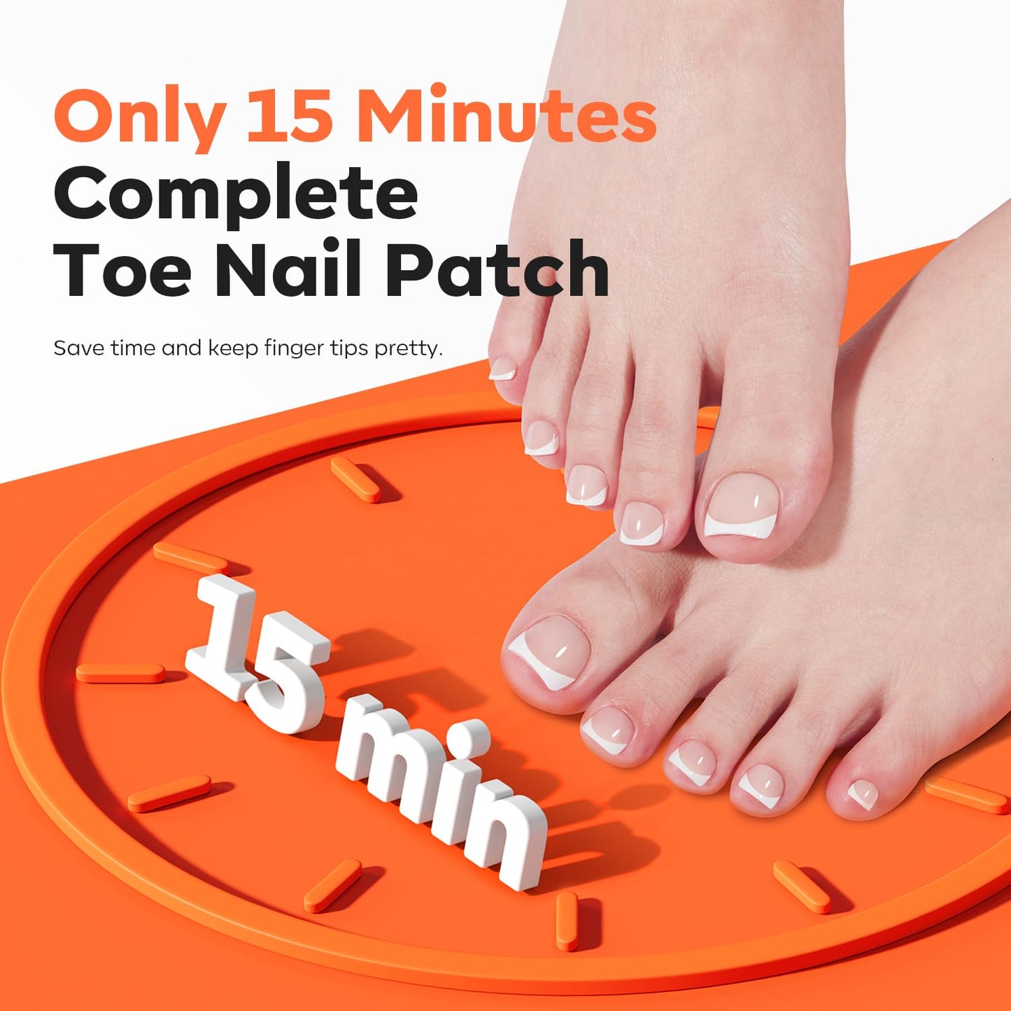 Modelones Toe Nail Tips 360Pcs 15 Sizes Short Square Squoval Toe Nail Press Ons, Soft Gel Full Cover Matte Fake Toe Nails, Pre-Shaped Toe Tips for DIY Salon Use