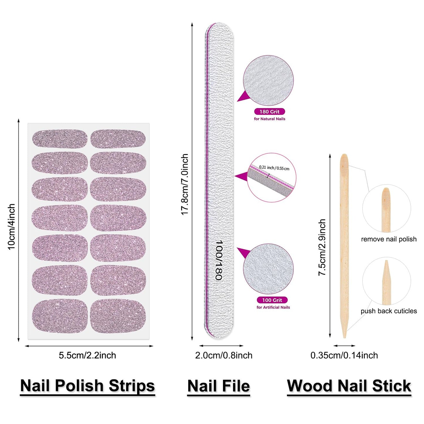 DANNEASY 24 Sheets Nail Polish Stickers Full Nail WrapsSolid Color Nail Polish Strips for Women Gel Nail Strips Self Adhesive Fingernail Stickers Manicure Kit with File, Cuticle Stick