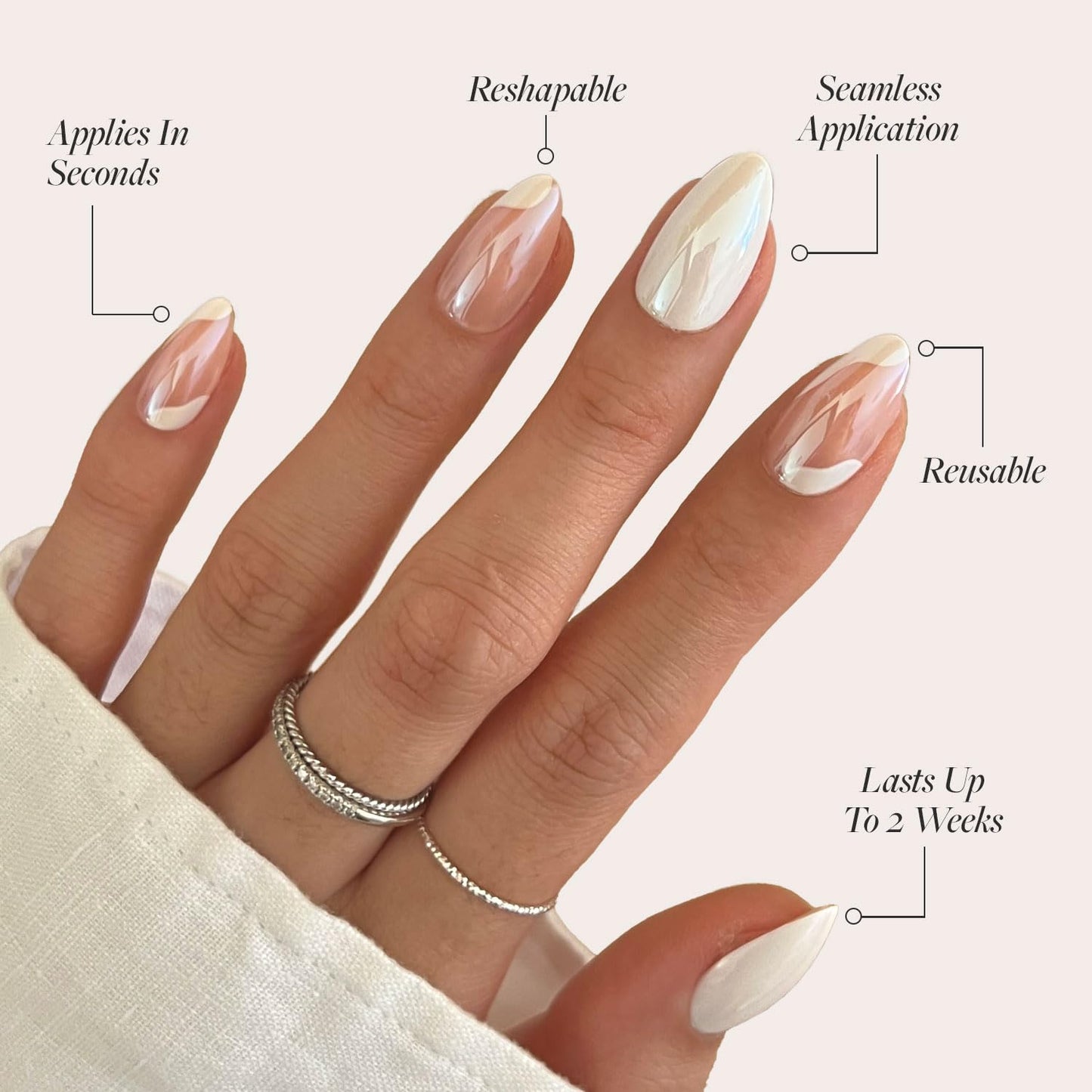 Glamnetic Press On Nails - Lovey Dovey Spring Nails | Glossy, Semi-Transparent Short Almond Fake Nails with Abstract Accents, Salon Quality | 15 Sizes - 30 Nail Kit with Glue