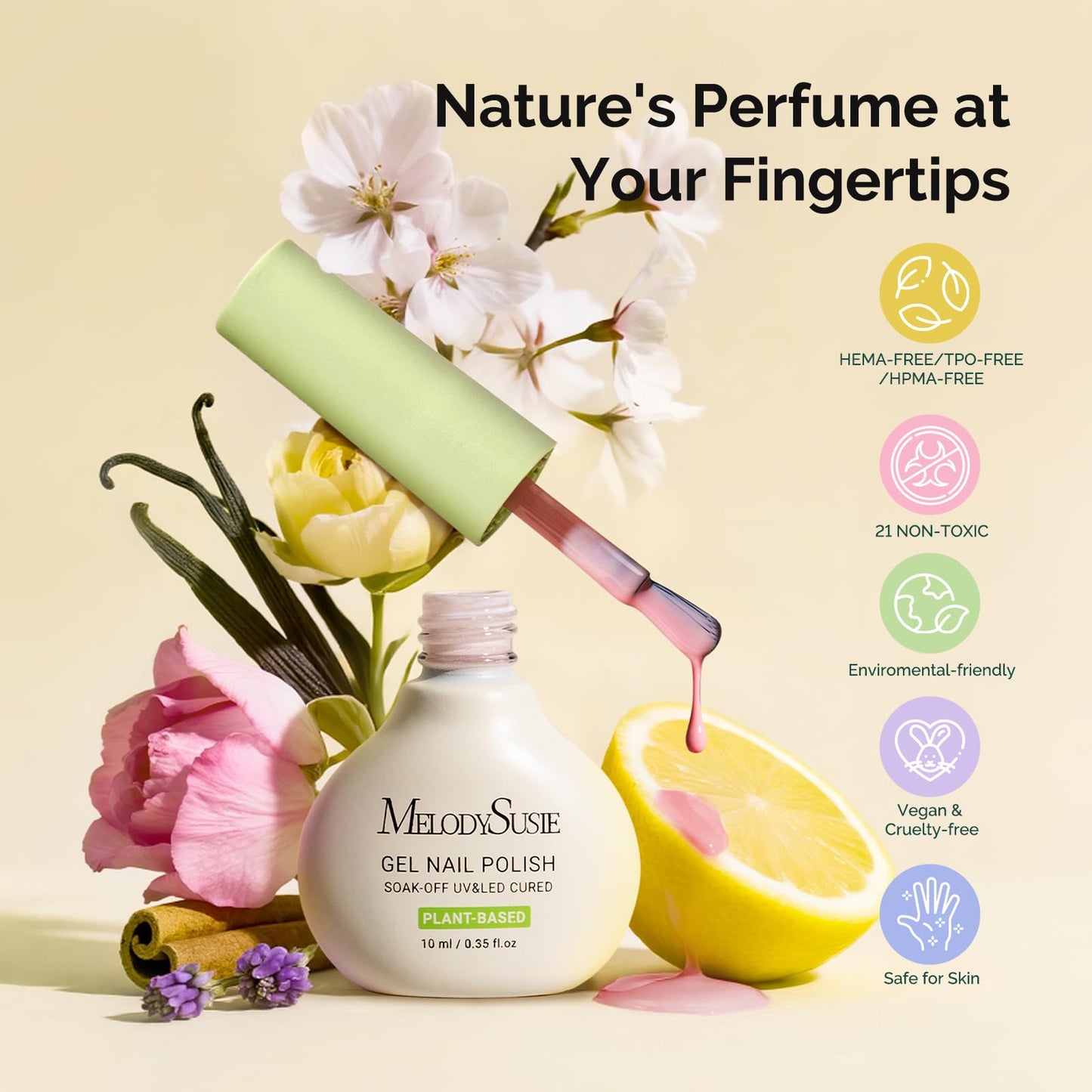 MelodySusie Gel Nail Polish Kit with P-Plus30F UV Nail Lamp - Handheld Cordless P-Art01R UV Light Classic Popular Colors Plant Based Gel Polish with Top Coat Base Coat Builder Manicure Tools