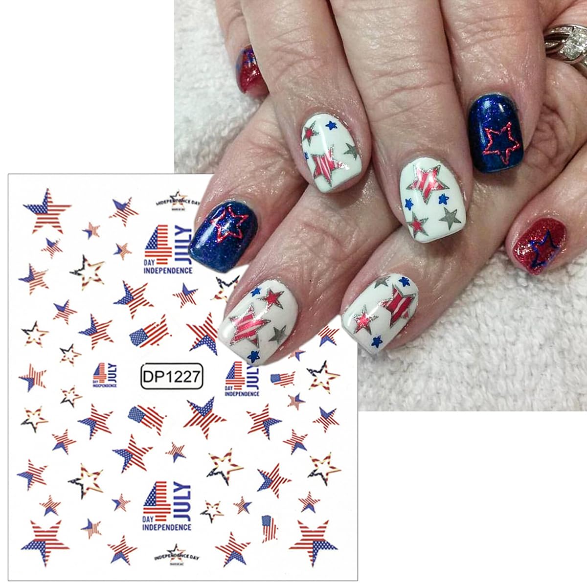 6Pcs Independence Day Nail Art Stickers Patriotic American Flag Heart Balloon Fireworks Nail Design 4th of July Nail Stickers 3D Self-Adhesive Star Nails Decals Decoration for Women DIY Nail Supplies