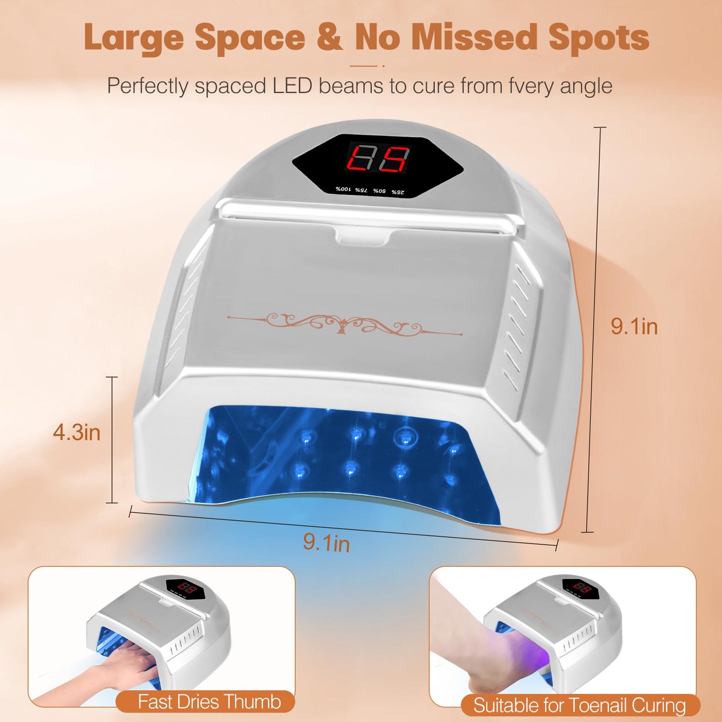 HoMove UV LED Nail Lamp Professional, 72W Cordless Nails Lamp with Fan, LED Nail Light for Gel Nails, Nail Dryer with 45 Beads, Perfect for Salon Manicure, Pedicure(Silver)