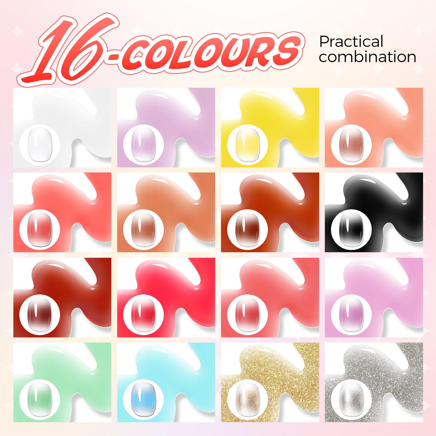 GELLAKTIK Sponge Pat Painting Gel, 16 Colors Ombre Gel Nail Polish for Ombre Nails Aura Nails, French Manicure DIY Nail Art High-glossy DIY Palette Cloud Fluff