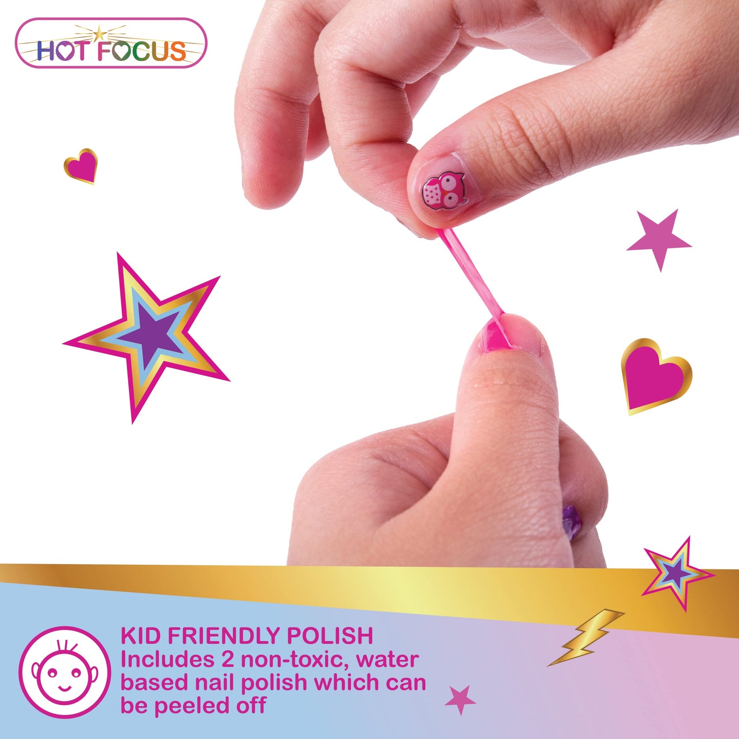 Hot Focus Scented Nail Boutique – 168 Piece Unicorn Nail Art Kit Includes Press on Nails, Nail Patches, Nail Stickers, Nail Polishes, Nail File and Ring – Non-Toxic Water Based Peel Off Nail Polish