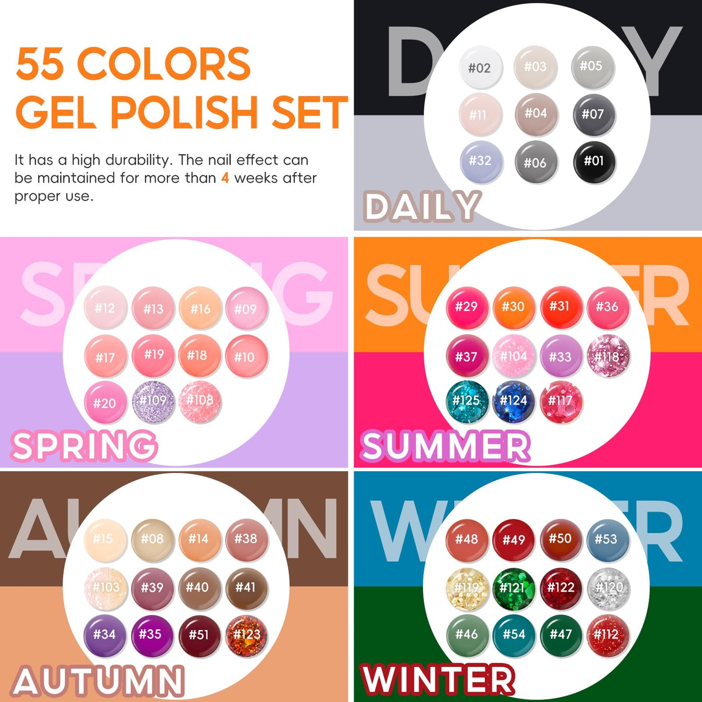 COSCELIA 60PC Gel Nail Polish Kit with U V light 55 Colors Gel Nail Polish Set 5PC Top Base Coat Glitter Rhinestones All Seasons French Manicure Starter Kit at Home for Women Girls