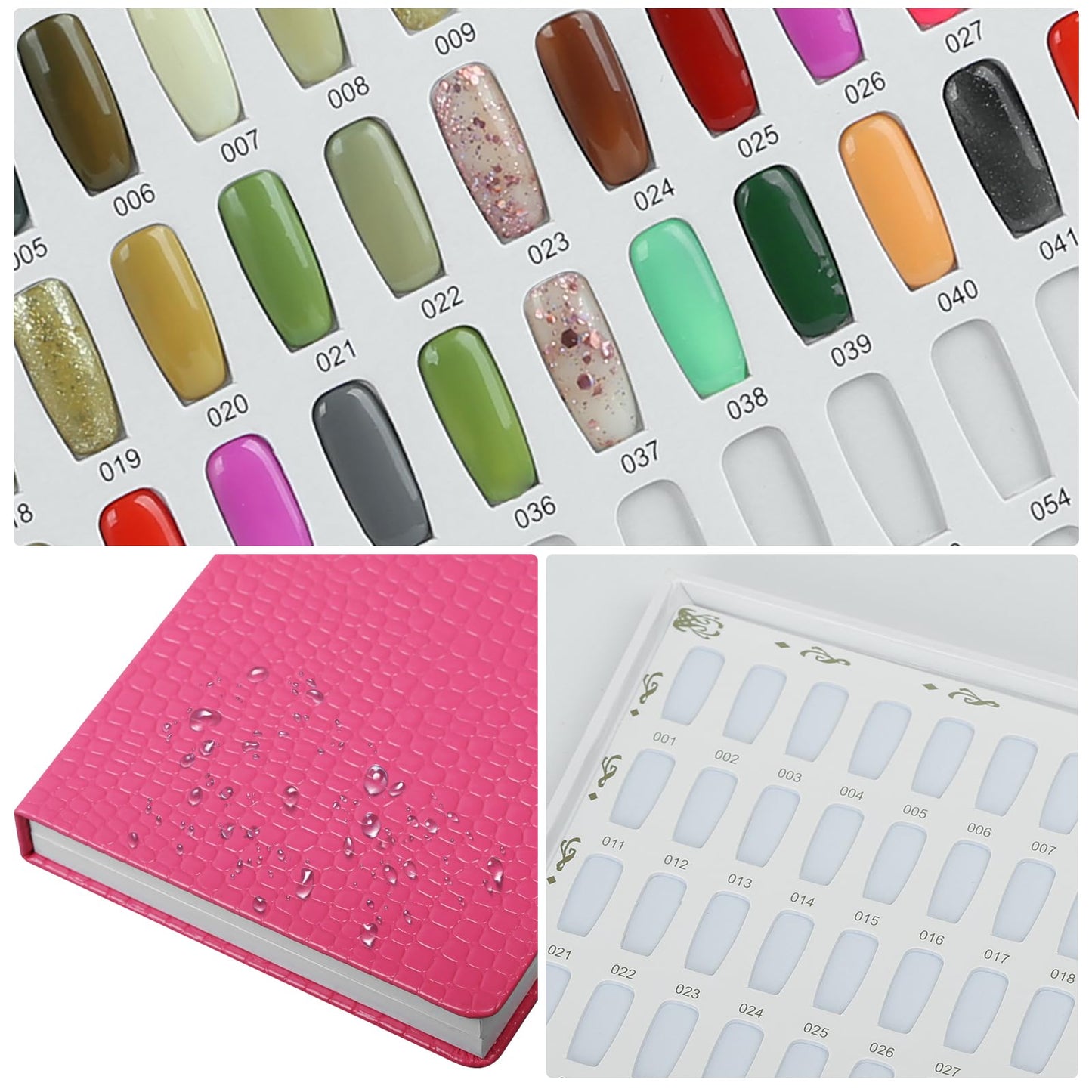 vnjaoi 120 Colors Nail Swatches Book with 240 Nail Tips and Number Labels Leather Nail Gel Polish Display Book Nail Painting Practice Design Board No Need Pasting, No Need Glue