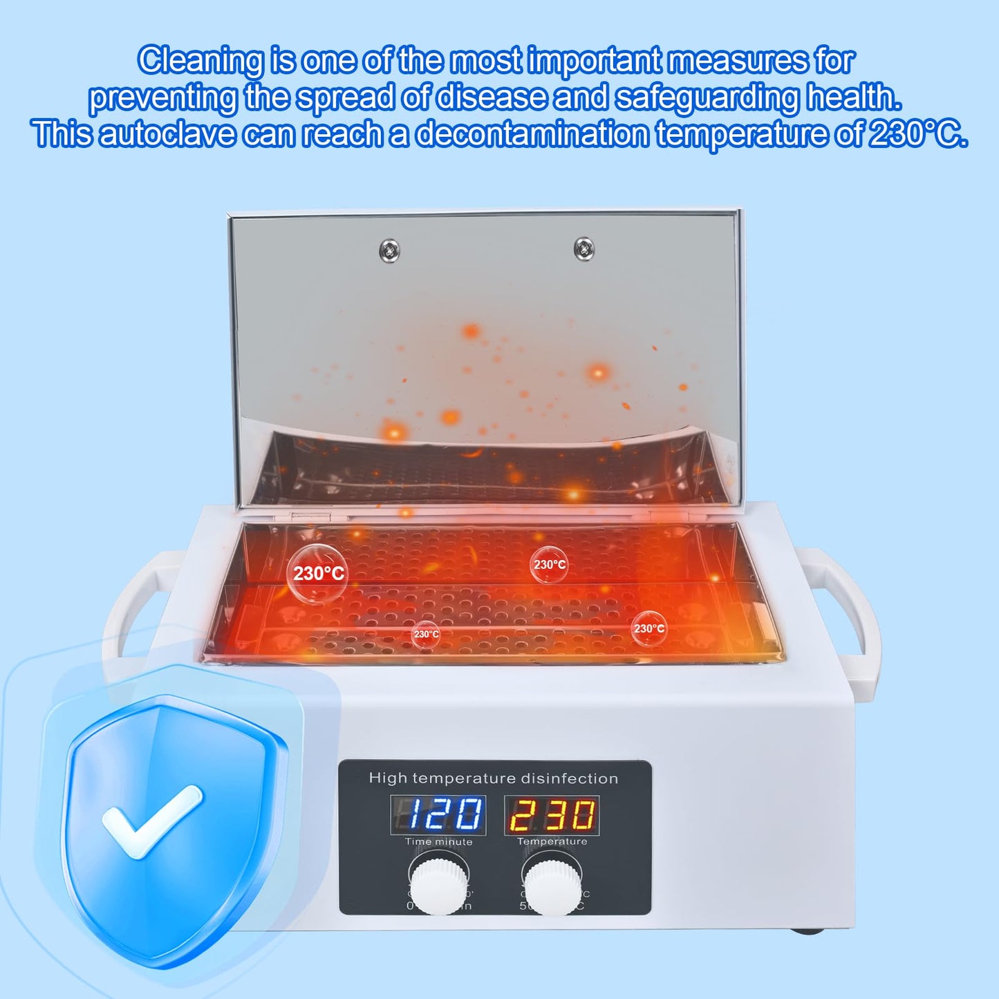 LINBEAUTI High Temperature Steriliser Autoclave Machine 110V 300W Nail Tool Steriliser Dry Heat Steriliser Dental Instrument Steriliser Nail Tool Steriliser 2.5L Capacity with LED Display (white)