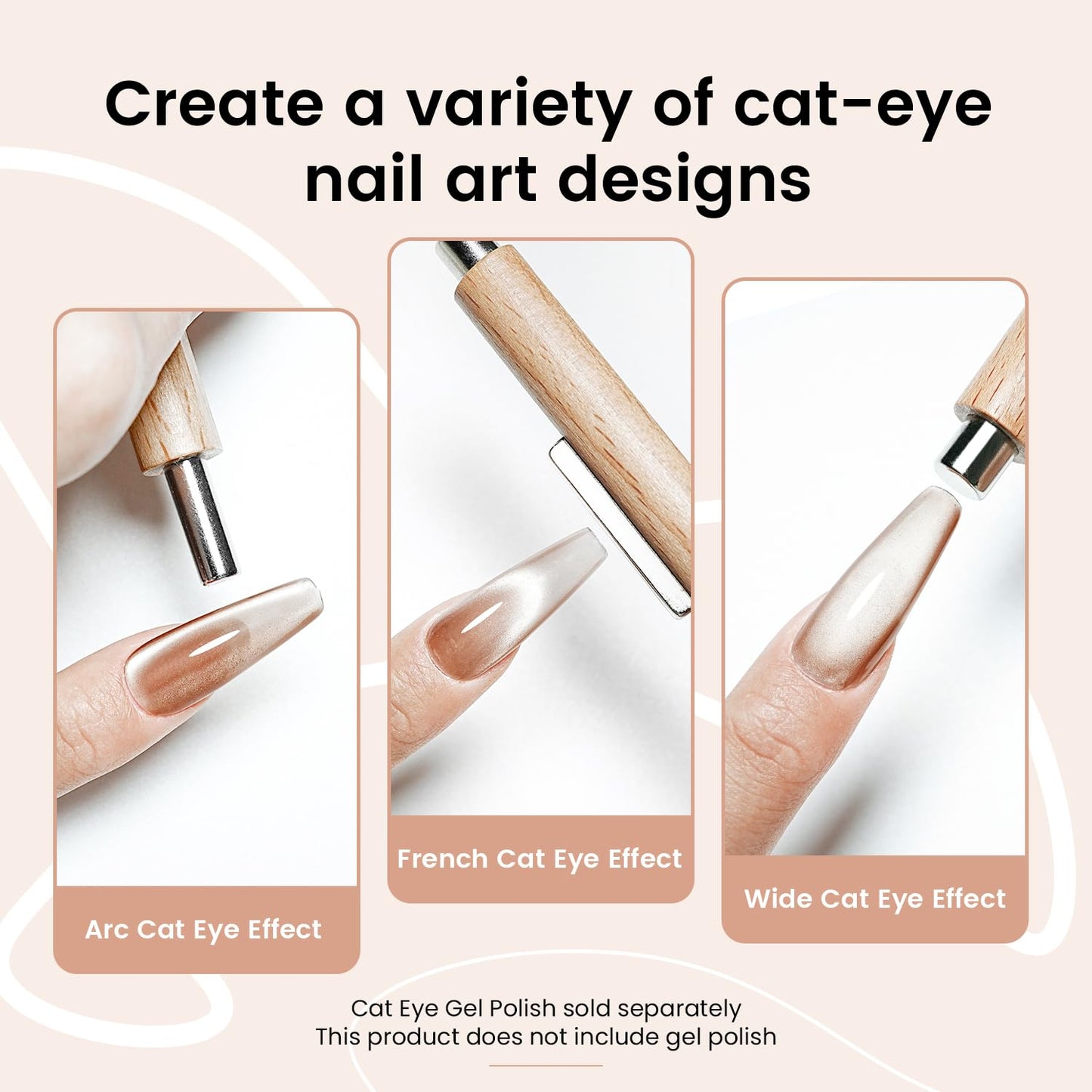 JODSONE 3-in-1 Cat Eye Magnet for Nails, Cylindrical & Square Magnets Nail Art Pens,Multi-Function Strong Magnet Nail Art Tool for Cat Eye Design DIY(Magnet Only, No Gel Included)