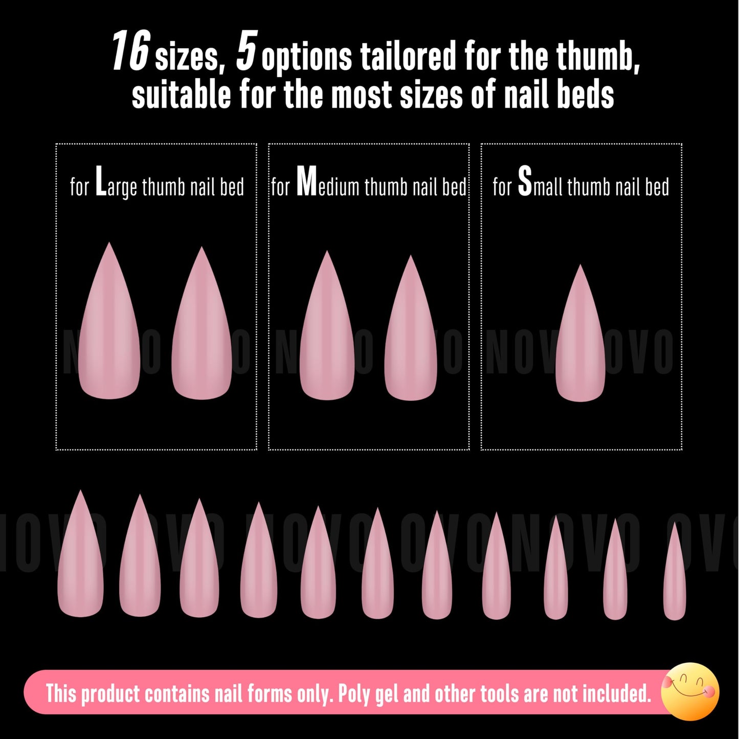 NOVO OVO Medium Long Stiletto Nail Tips Berry Pink (224Pcs) - Pre-designed Soft Gel Full Cover False Nails, Sharp Pointed Acrylic Press on Extension, DIY Salon Manicure (16 Sizes)