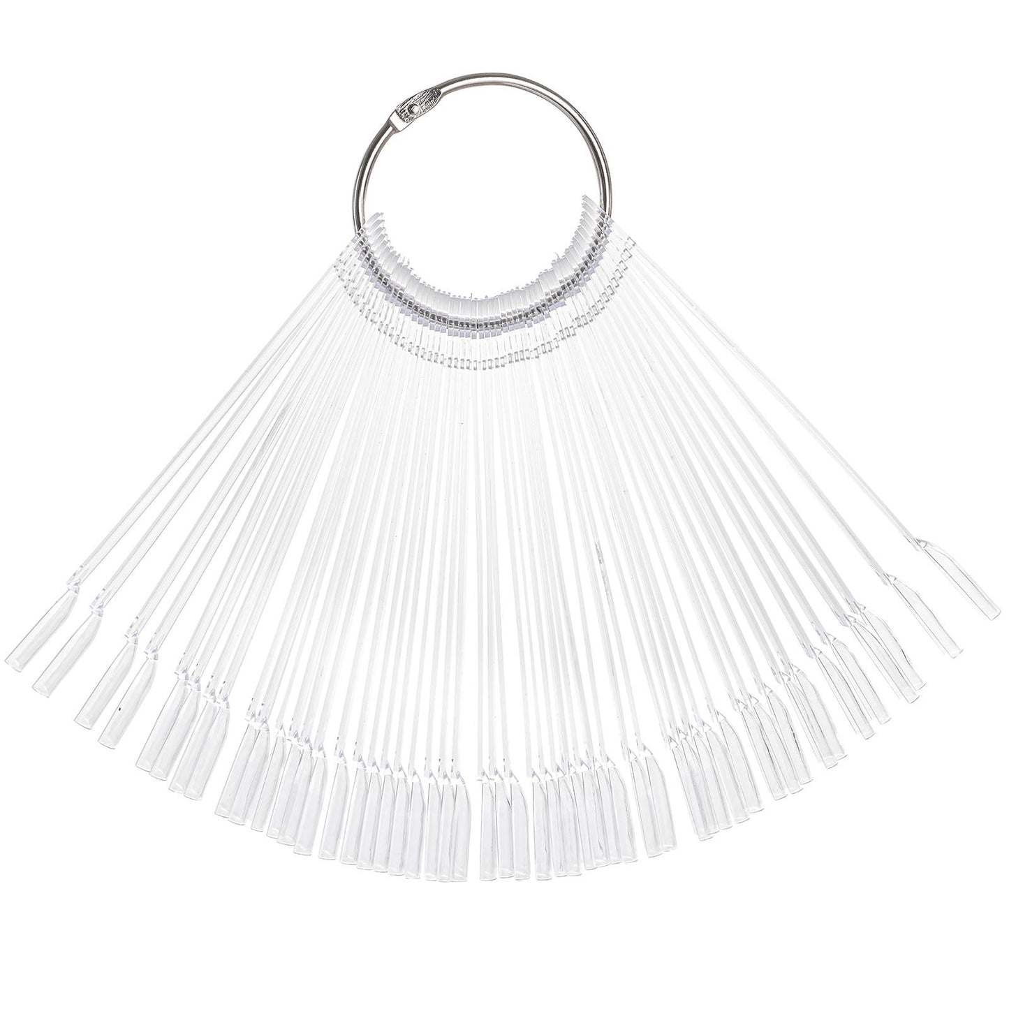 Hedume 12 Set Total 600 Tips Clear Nail Swatches Sticks with Metal Screw Split Ring Holder, Transparent Fan-shaped Nail Art Tips, Nail Art Supplies for Nail Art Polish Display and Home DIY