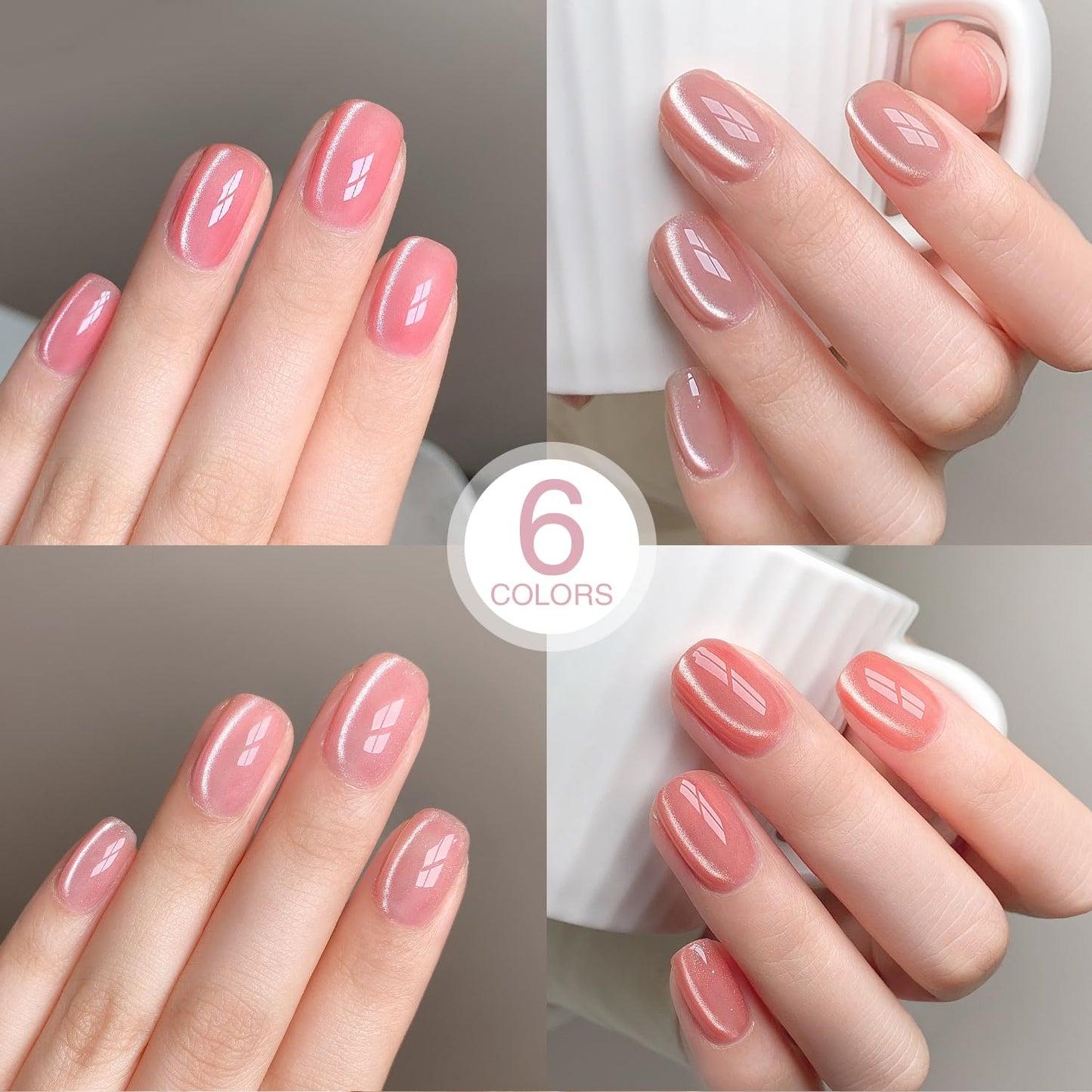 SHOYUM Jelly Pink Silver Cat Eye Gel Nail Polish Set 6 Colors with Magnet for Holographic Glitter Cat Eye, Salon Gel Manicure and Nail Art DIY at Home