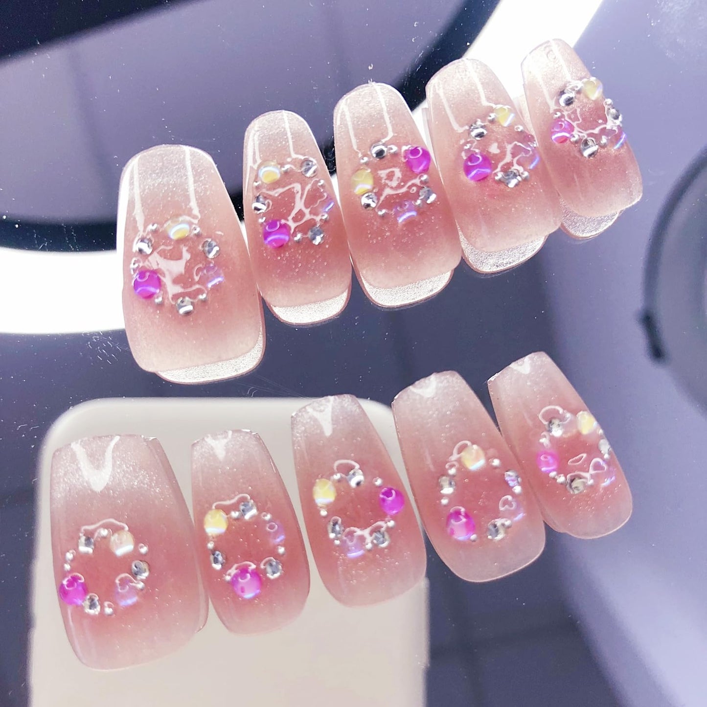 Pure Handmade French Tip Press On Nails: 22pcs Press on Nail Reusable Fake Nails Square Stick on Nails Salon Manicure False Nails For Girl Women Daily Party(Q058)