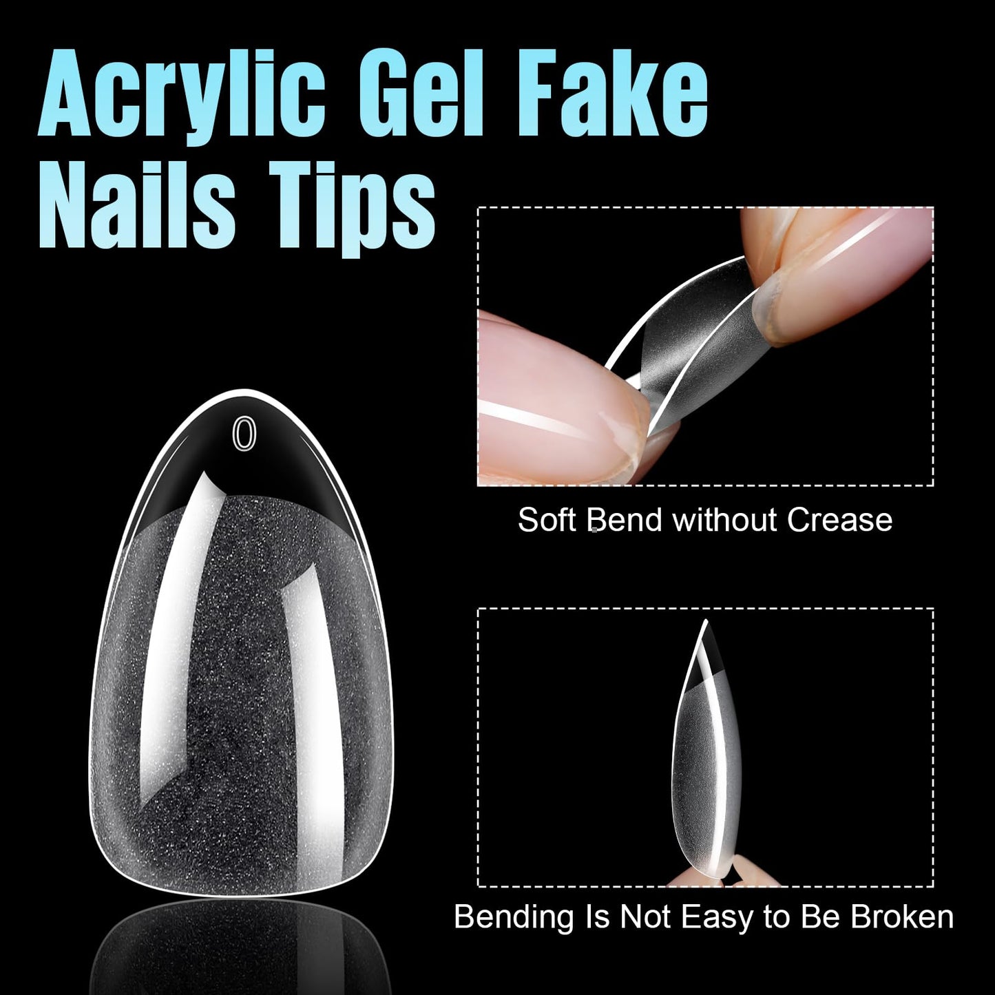 TOMICCA Short Almond Nail Tips 240Pcs 15 Sizes Short Nail Tips Full Cover Half Matte Pre-shaped Wide Nail Bed Clear Gel Nail Extension Tips for Beginners Professionals DIY Home Salon Wedding